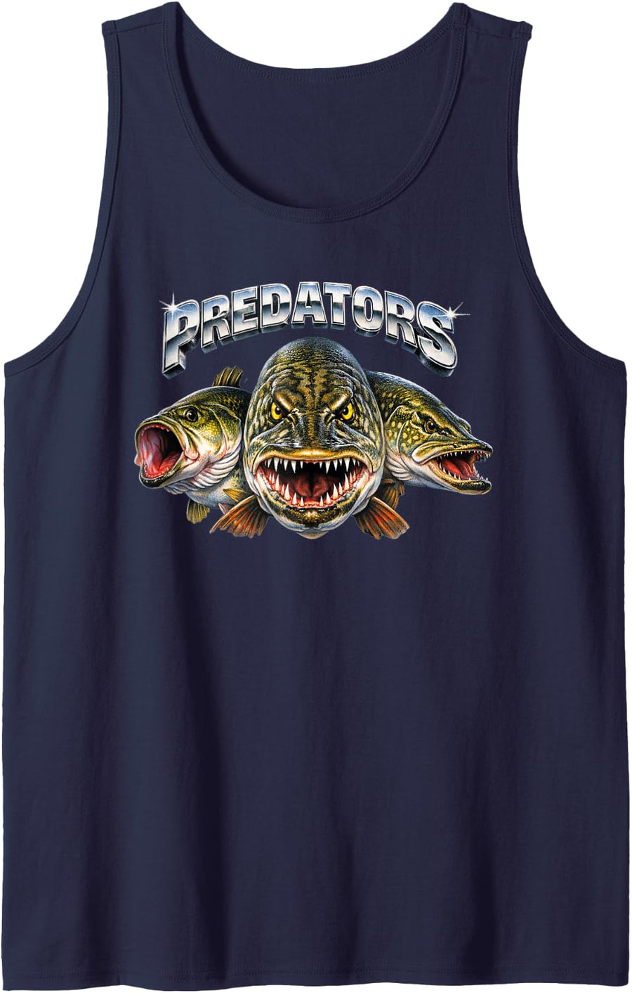 Retro Bass Fish Vintage 80s Musky Fishing Heavy-Metal Pike Tank Top - Navy Blue