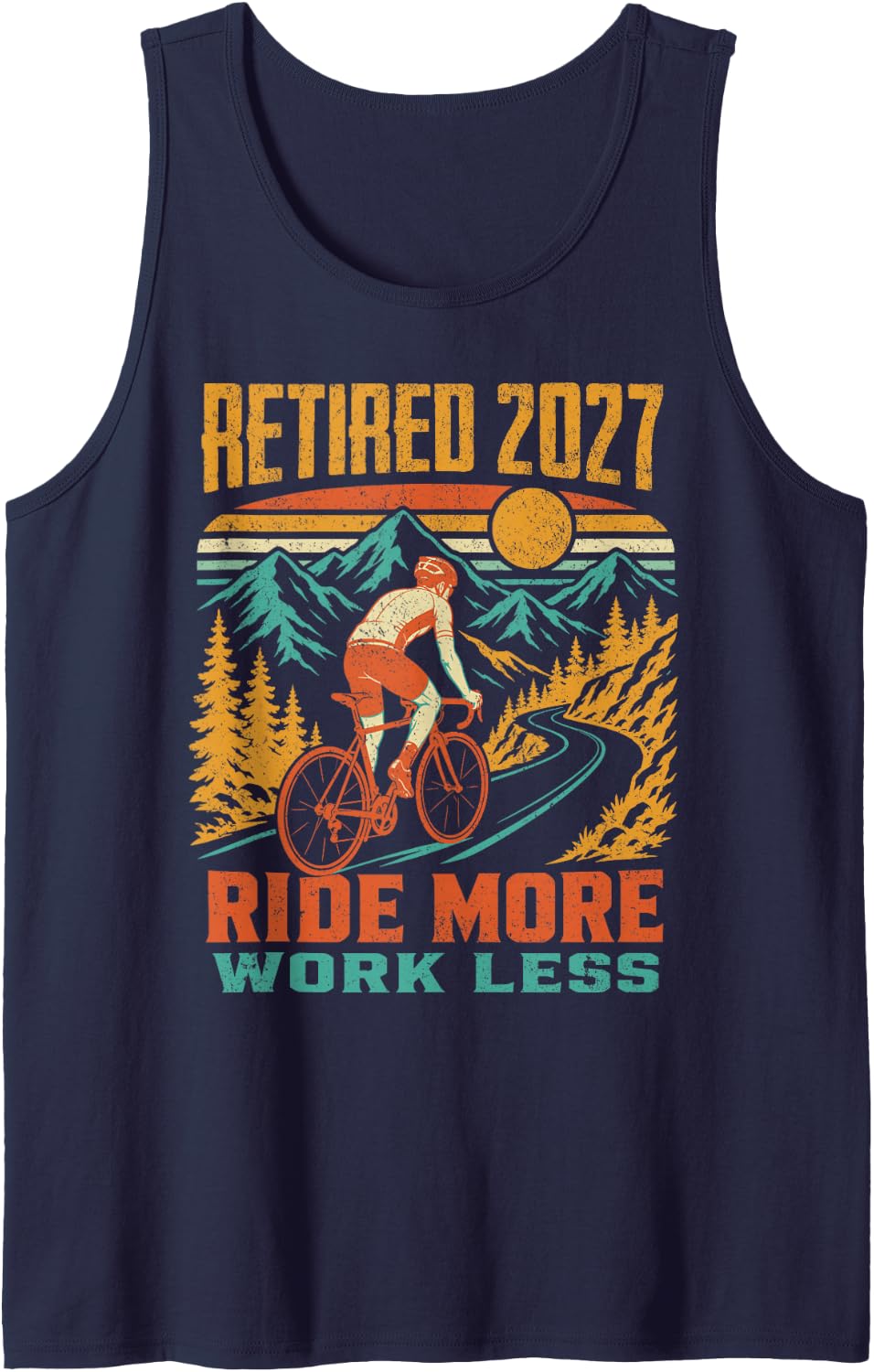 Cycling Retirement 2027 Ride More Work Less Mountain Road Tank Top - Navy Blue