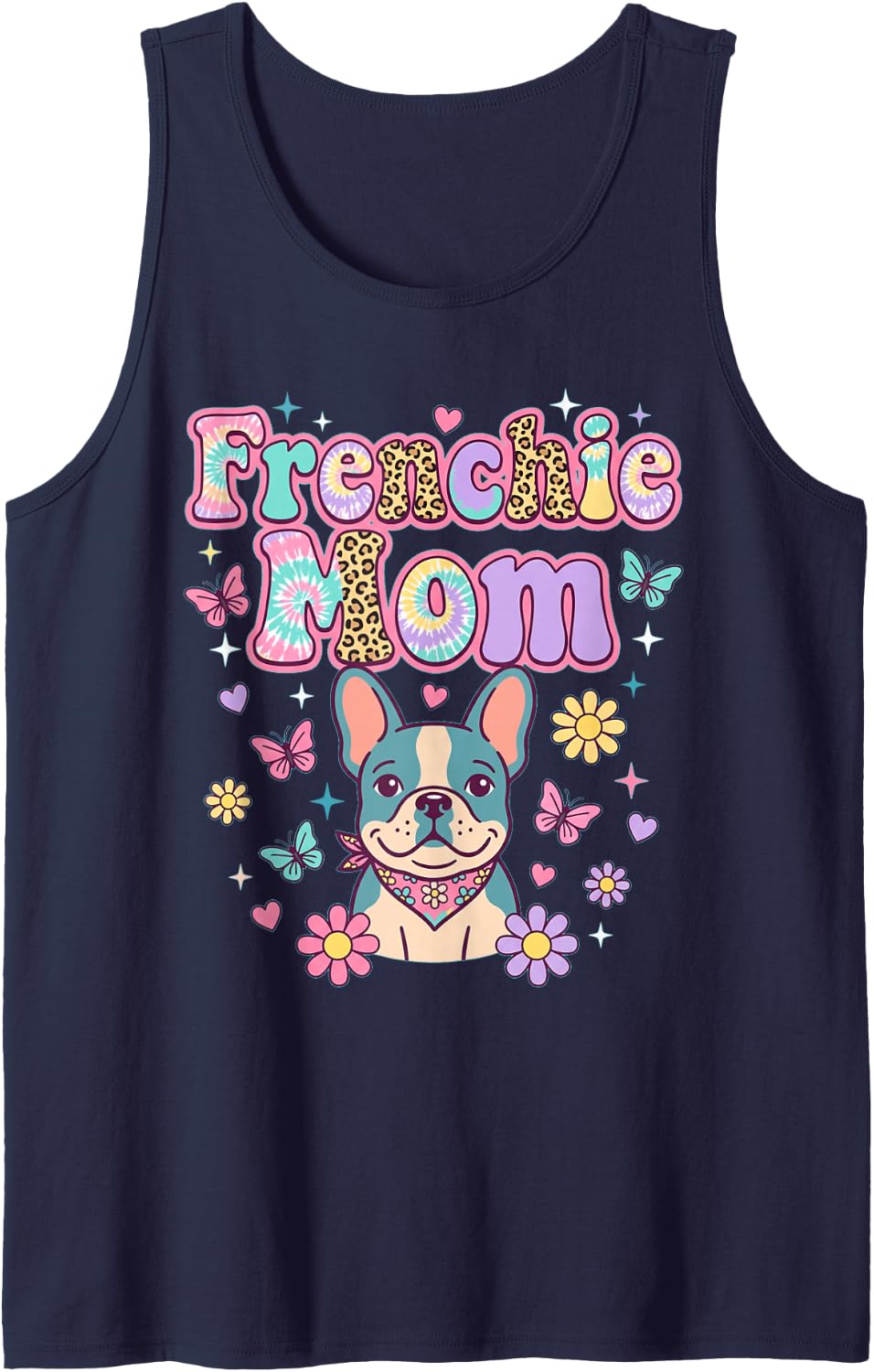French Bulldog Groovy Frenchie Mom Tank Top - Navy Blue