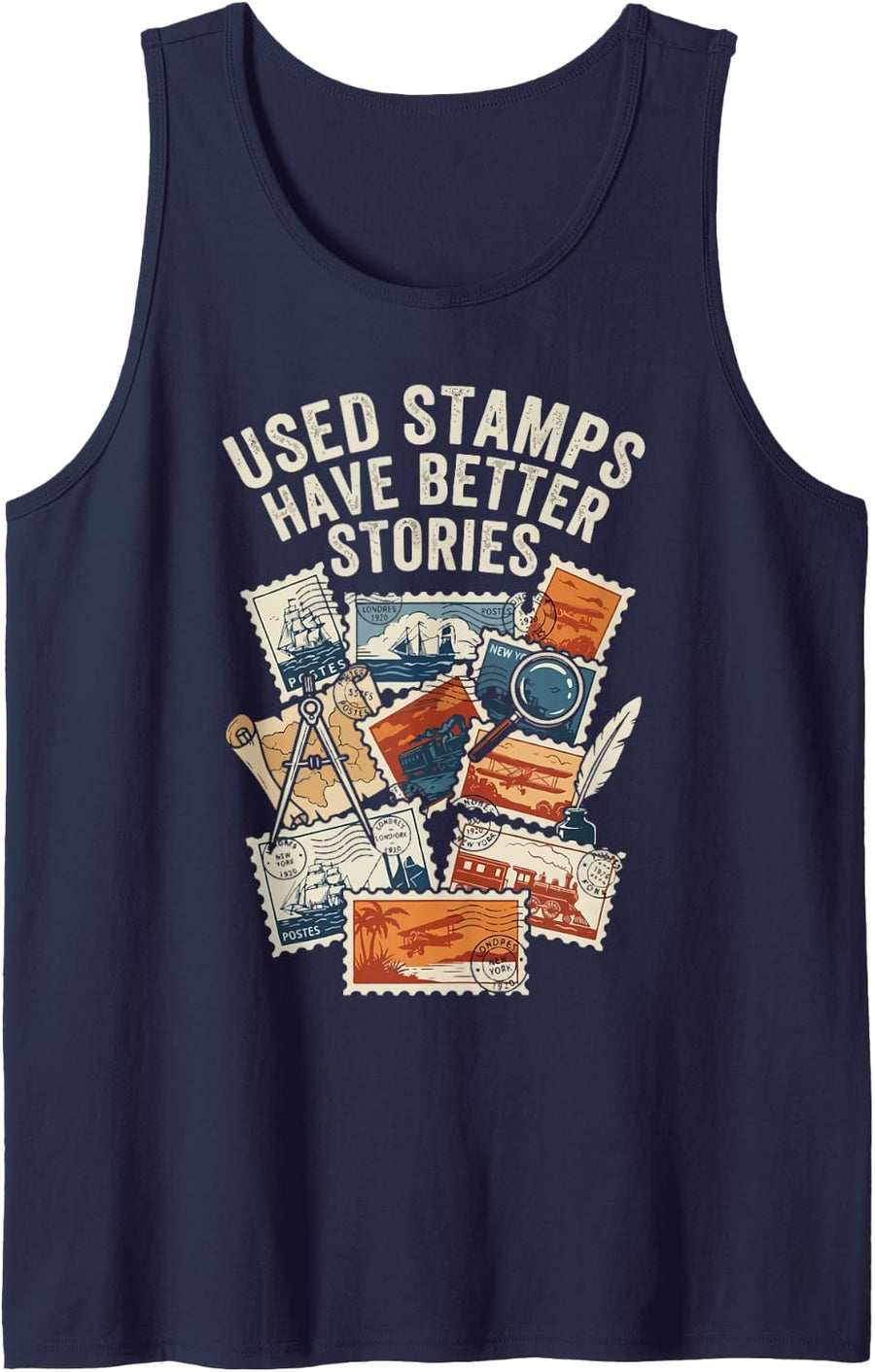 Philatelist Philately Stamp Collector Stamp Collecting Sleeveless Tank Top - Navy Blue
