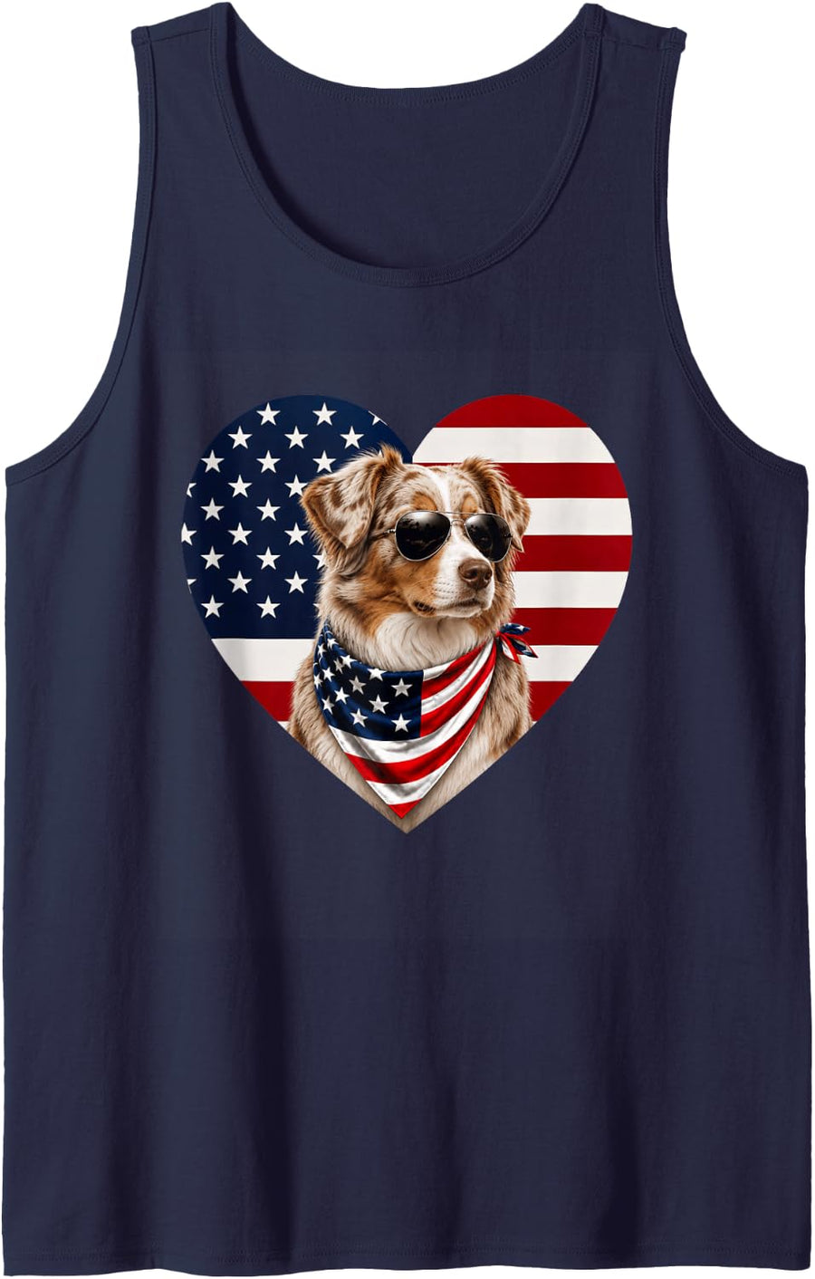 Red Merle Australian Shepherd USA Flag Patriotic Design Tank Top - Navy Blue