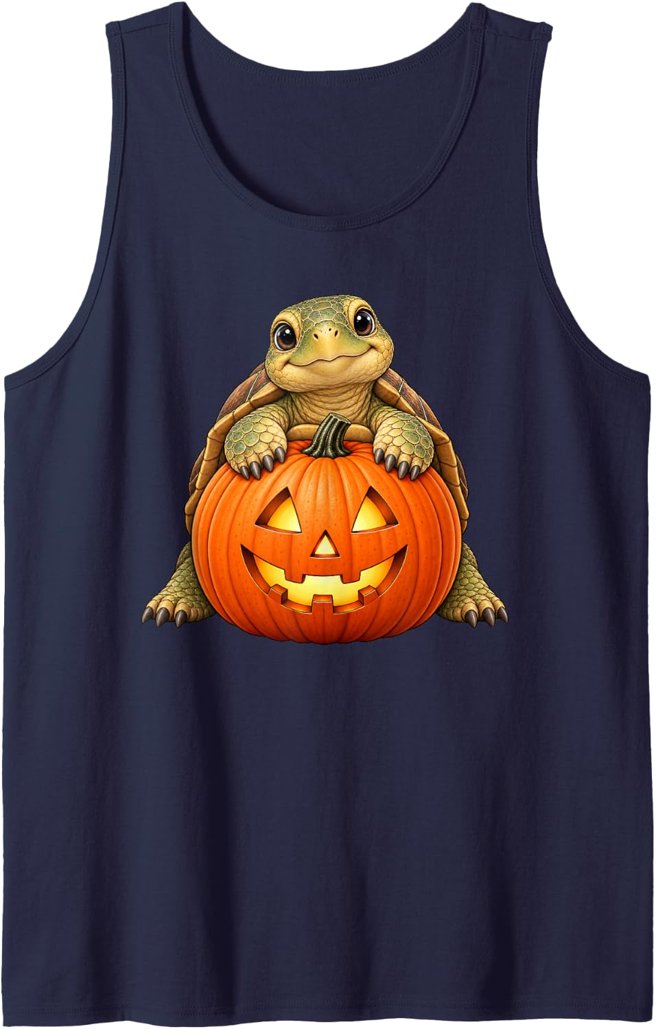 Turtle Funny Jack O Lantern Pumpkin Halloween Sleeveless Tank Top - Navy Blue