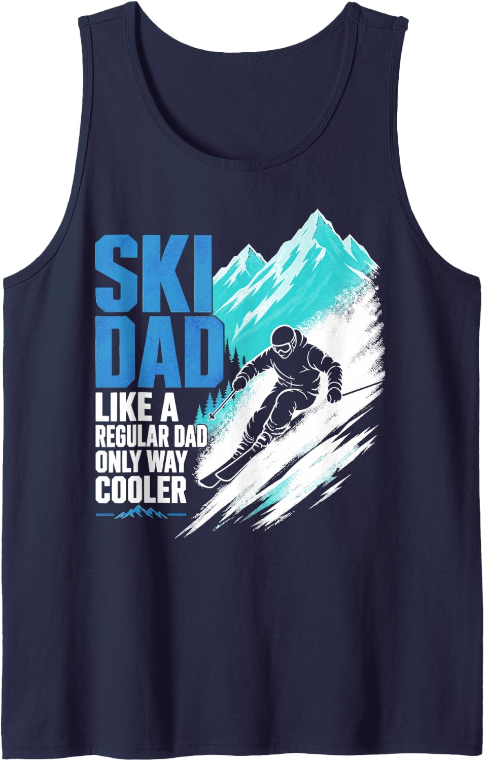 Skiing Dad Winter Sports Father Skier Sleeveless Tank Top - Navy Blue