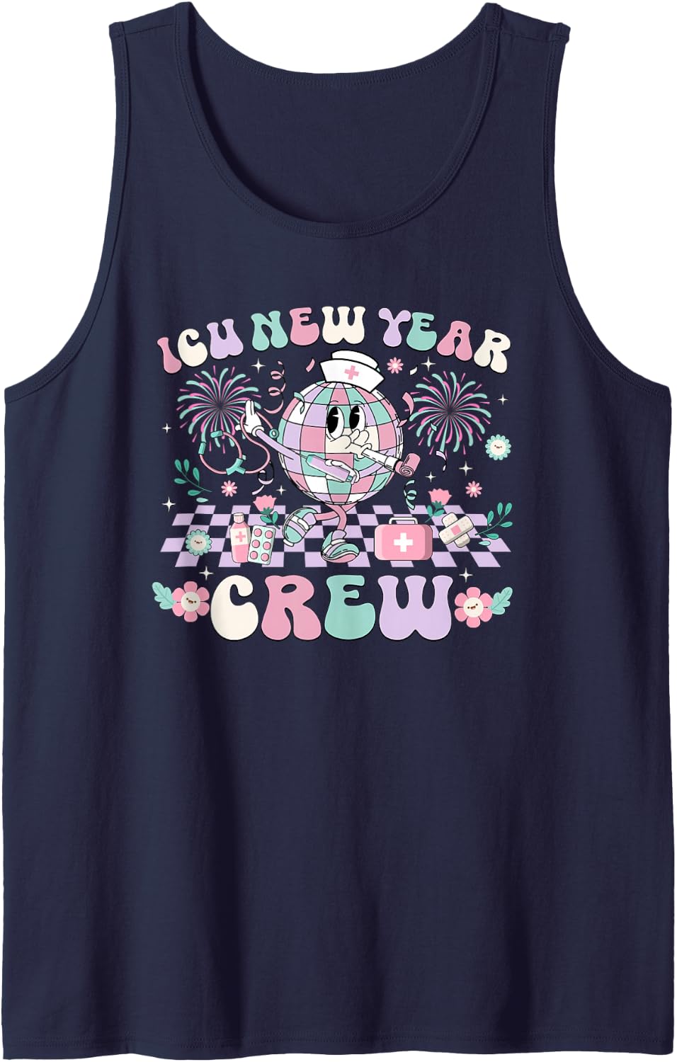 ICU New Year Nurse Crew ICU Nurse New Year 2025 Sleeveless Tank Top - Navy Blue