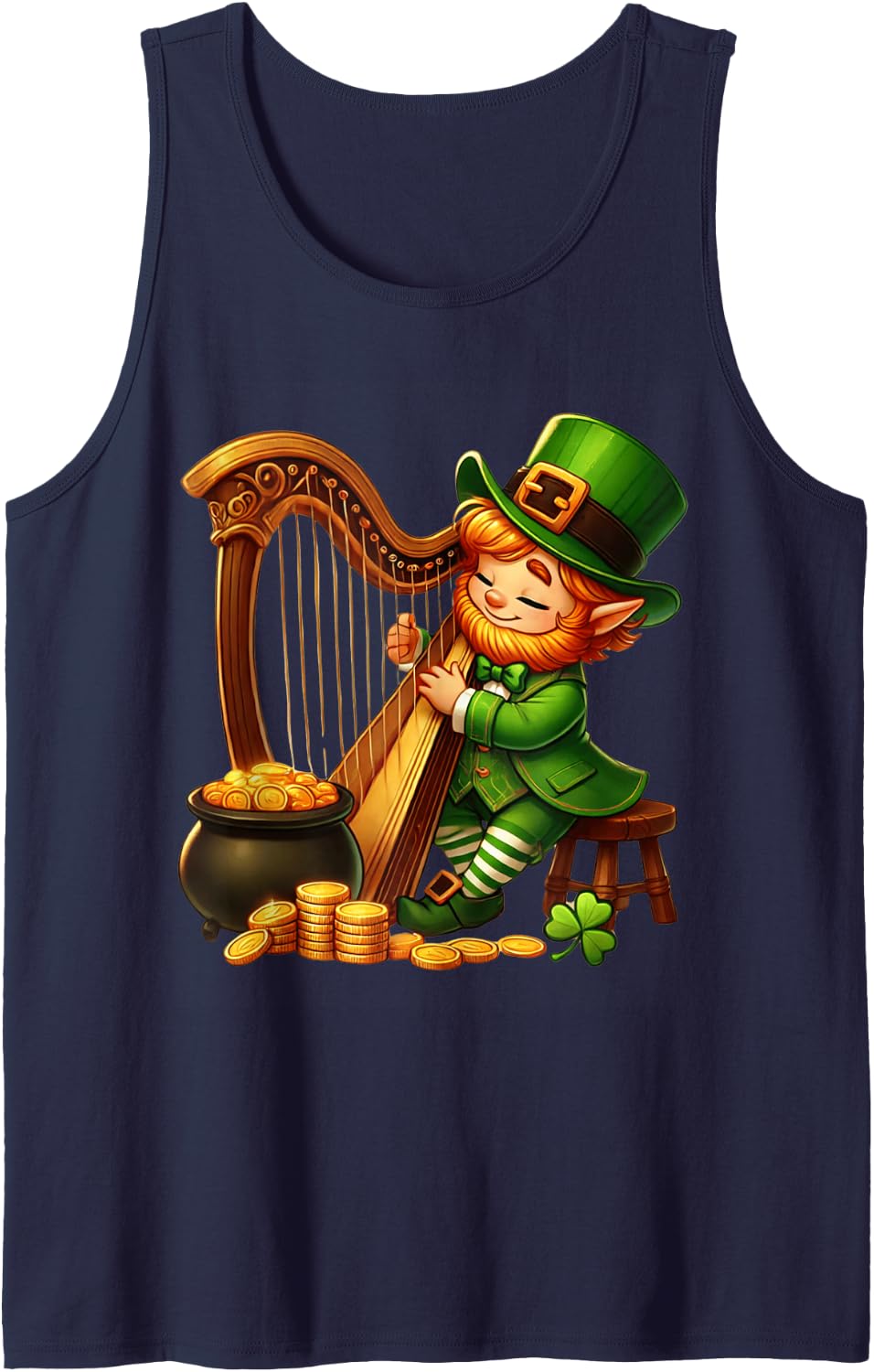Cute Leprechaun Boys Playing Harp St Patricks Day Music Kids Sleeveless Tank Top - Navy Blue