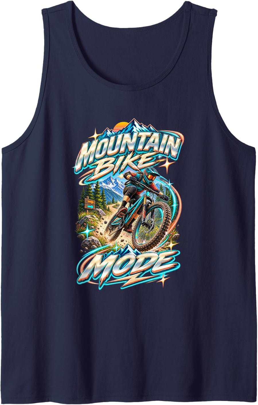 Mountain Bike Mode Y2K MTB Trail Cycling Design Sleeveless Tank Top - Navy Blue