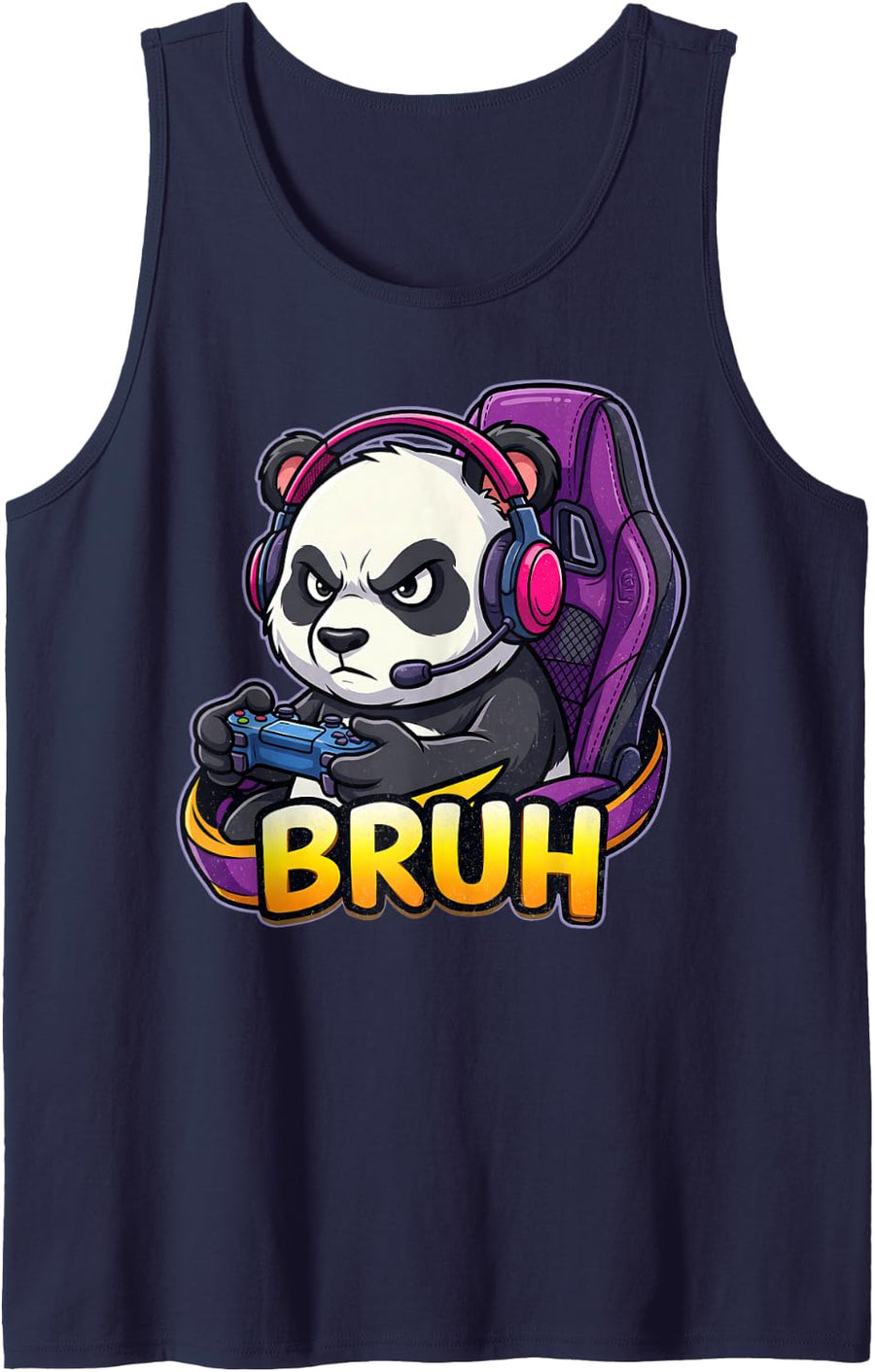 Funny Panda Gamer Bruh Meme Controller Gaming Boys Sleeveless Tank Top - Navy Blue