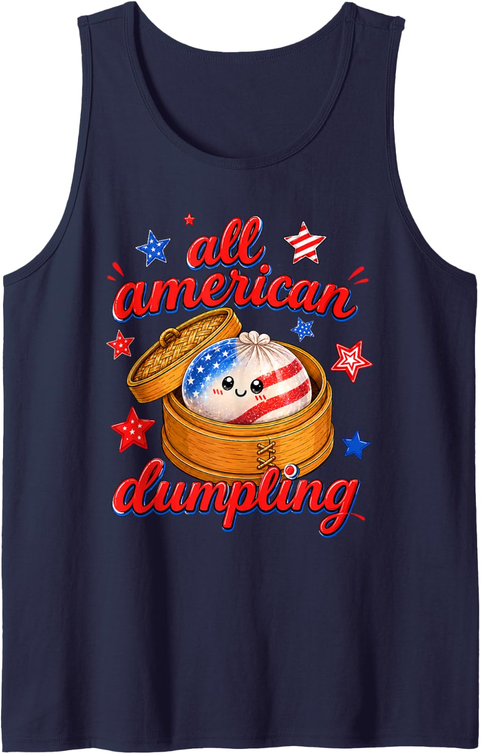 Kids Cute Striped All American Dumpling 4th of July Girls Sleeveless Tank Top - Navy Blue