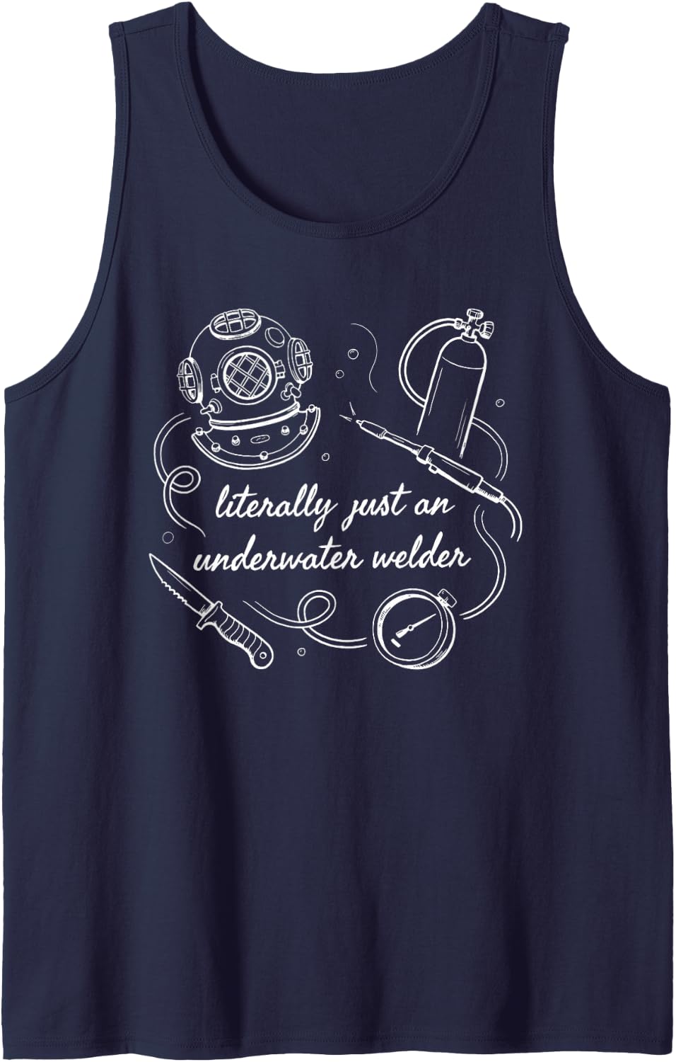 Underwater Welding Hyperbaric Commercial Diver Welder Sleeveless Tank Top - Navy Blue