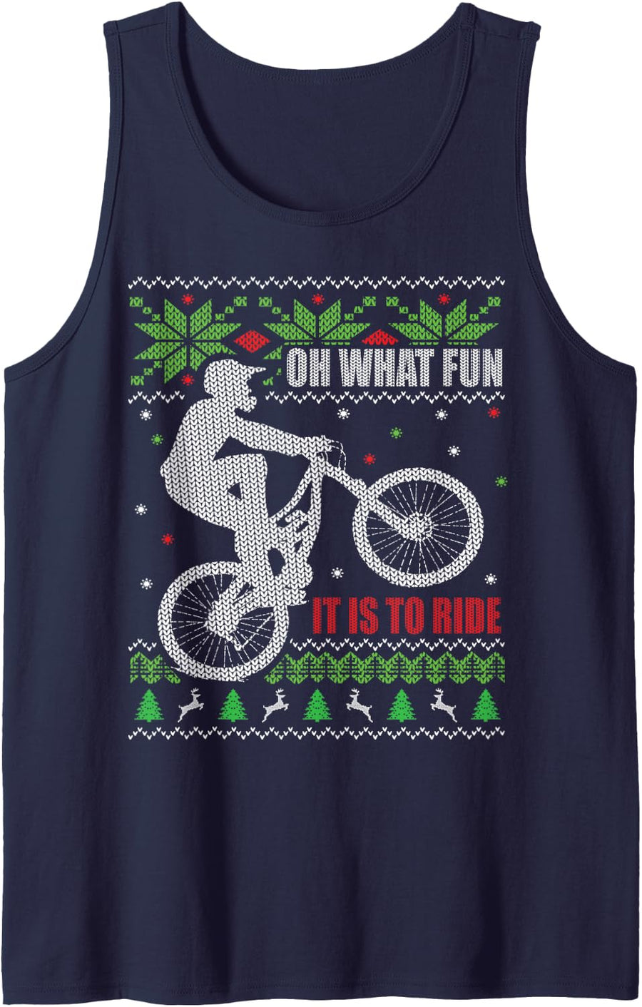 Ugly Christmas, Mountain Bike, Biking, Funny Sleeveless Tank Top - Navy Blue
