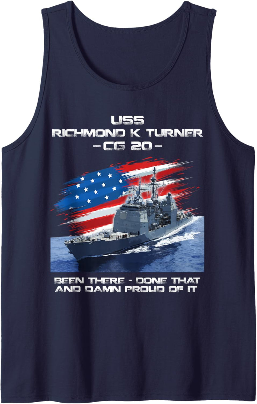 USS Richmond K Turner CG-20 Class Cruiser American Flag Sleeveless Tank Top - Navy Blue