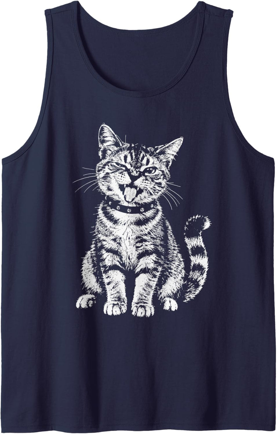 Sassy Punk Cat Y2k Grunge Aesthetic Rebellious Kitten Sleeveless Tank Top - Navy Blue