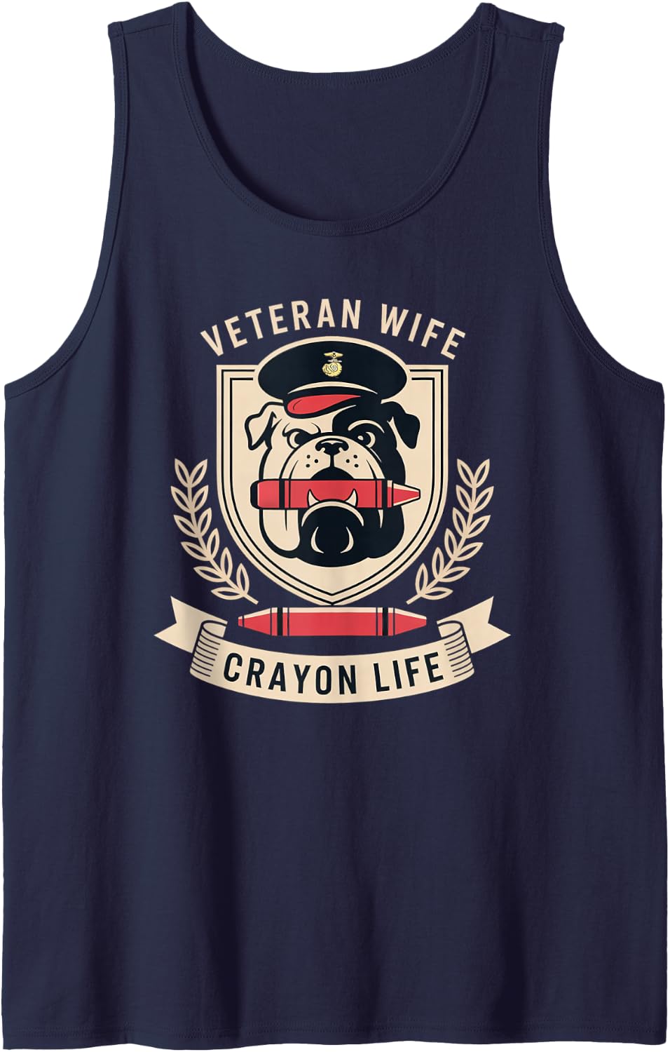 Retro Veteran Wife Crayon Life Family Grandma DD-214 Jarhead Sleeveless Tank Top - Navy Blue