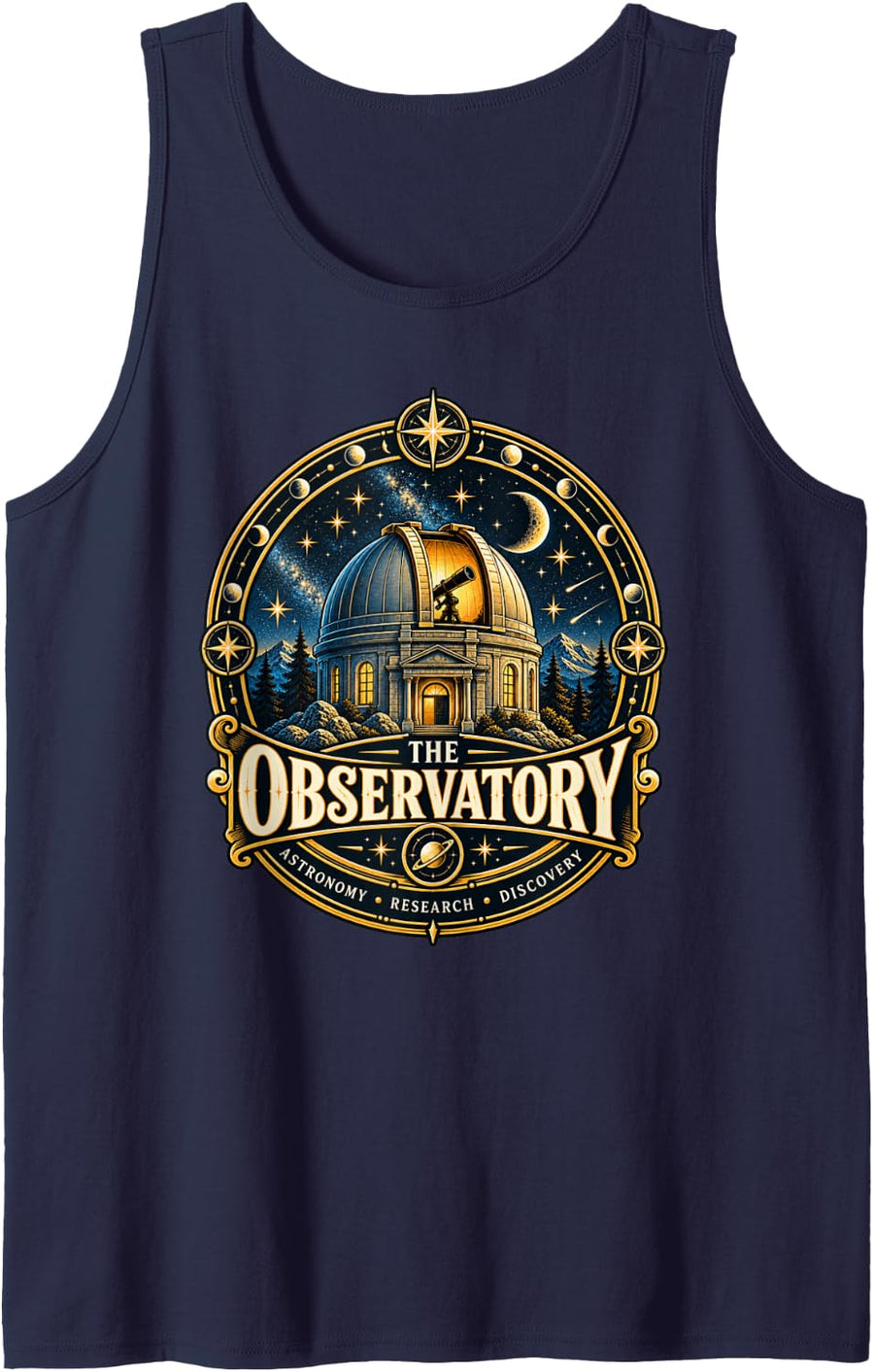 Vintage Observatory Astronomy Space Emblem Sleeveless Tank Top - Navy Blue