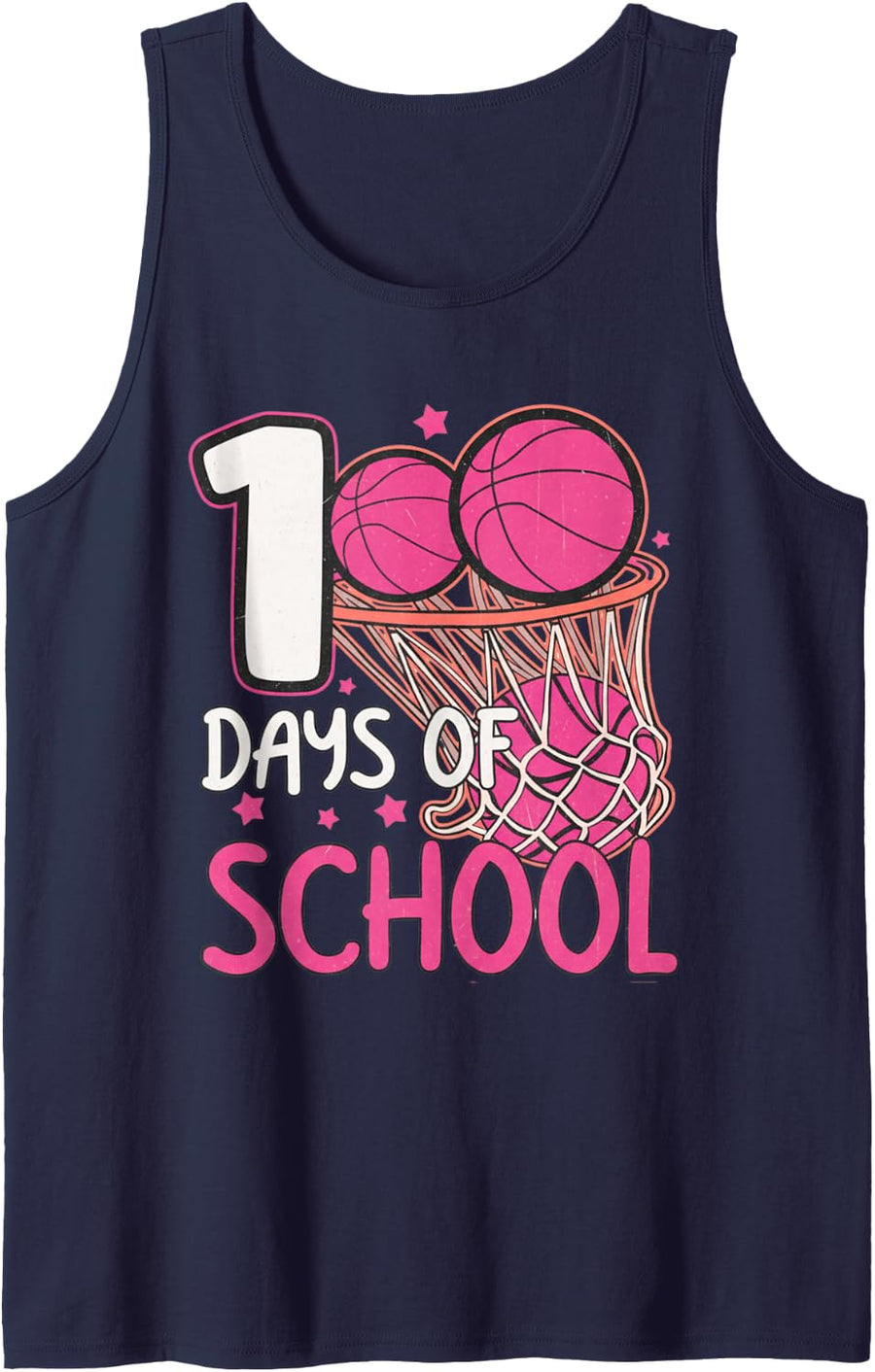 100 Days of School Basketball Pink Girls Sports Player Women Sleeveless Tank Top - Navy Blue