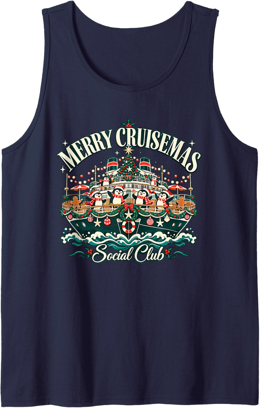 Penguin Deck Party Christmas Cruise Merry Cruisemas Sleeveless Tank Top - Navy Blue