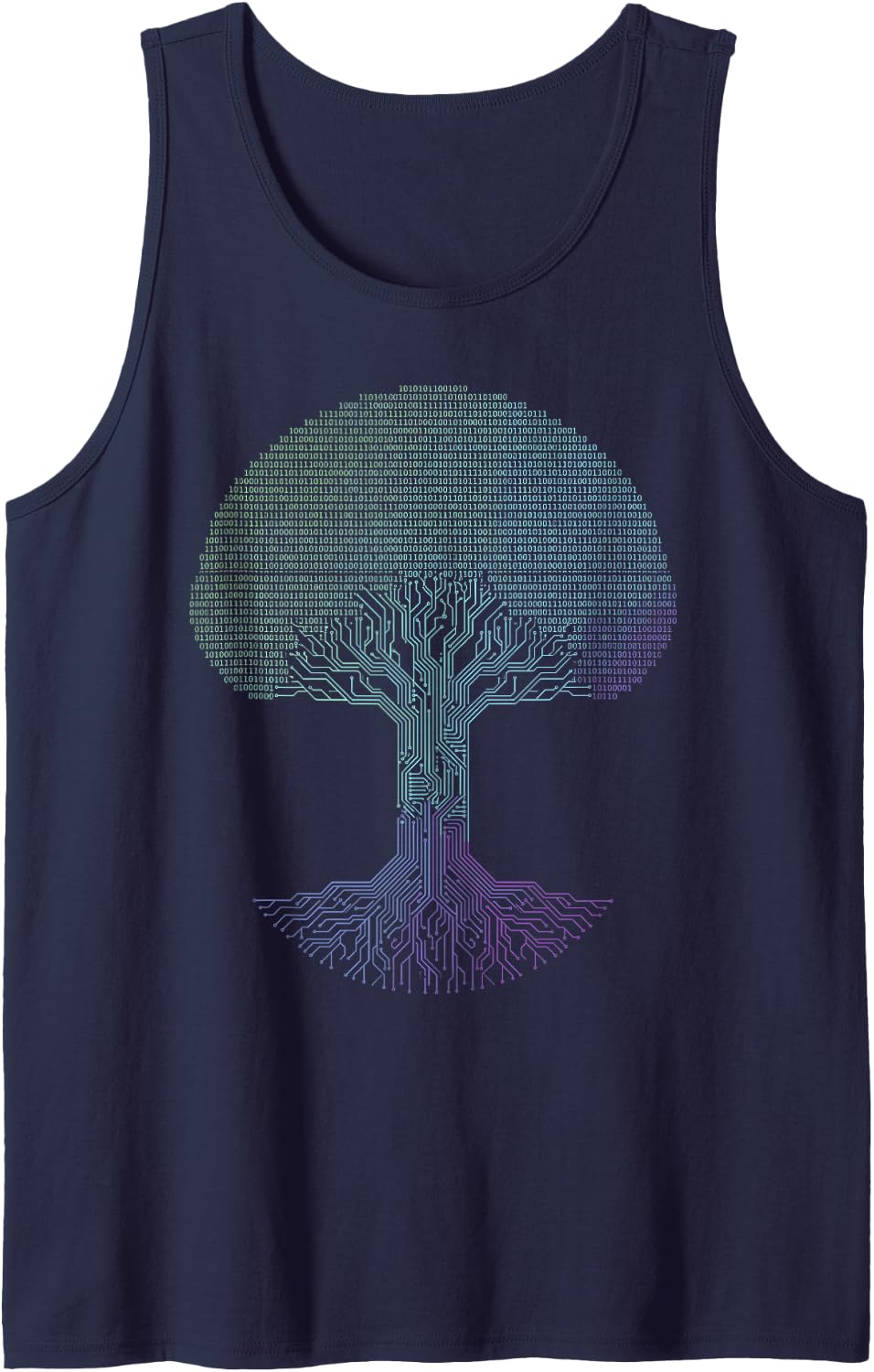 Binary Code Tree Software Programmer Developer Coding Coder Sleeveless Tank Top - Navy Blue