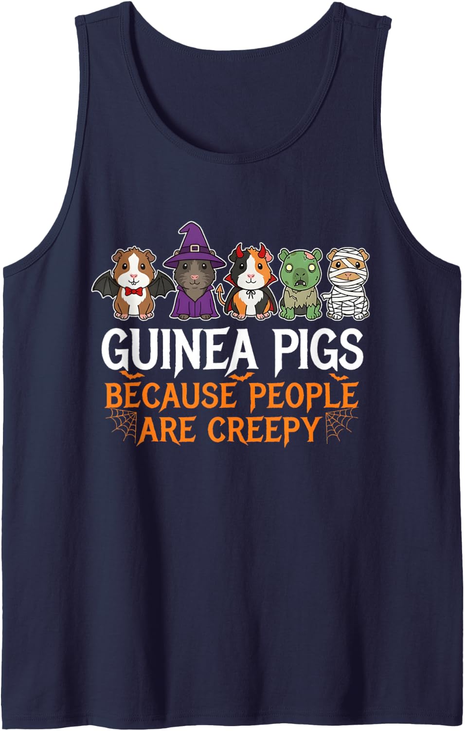 Guinea Pigs Because People are Creepy Spooky Funny Halloween Sleeveless Tank Top - Navy Blue