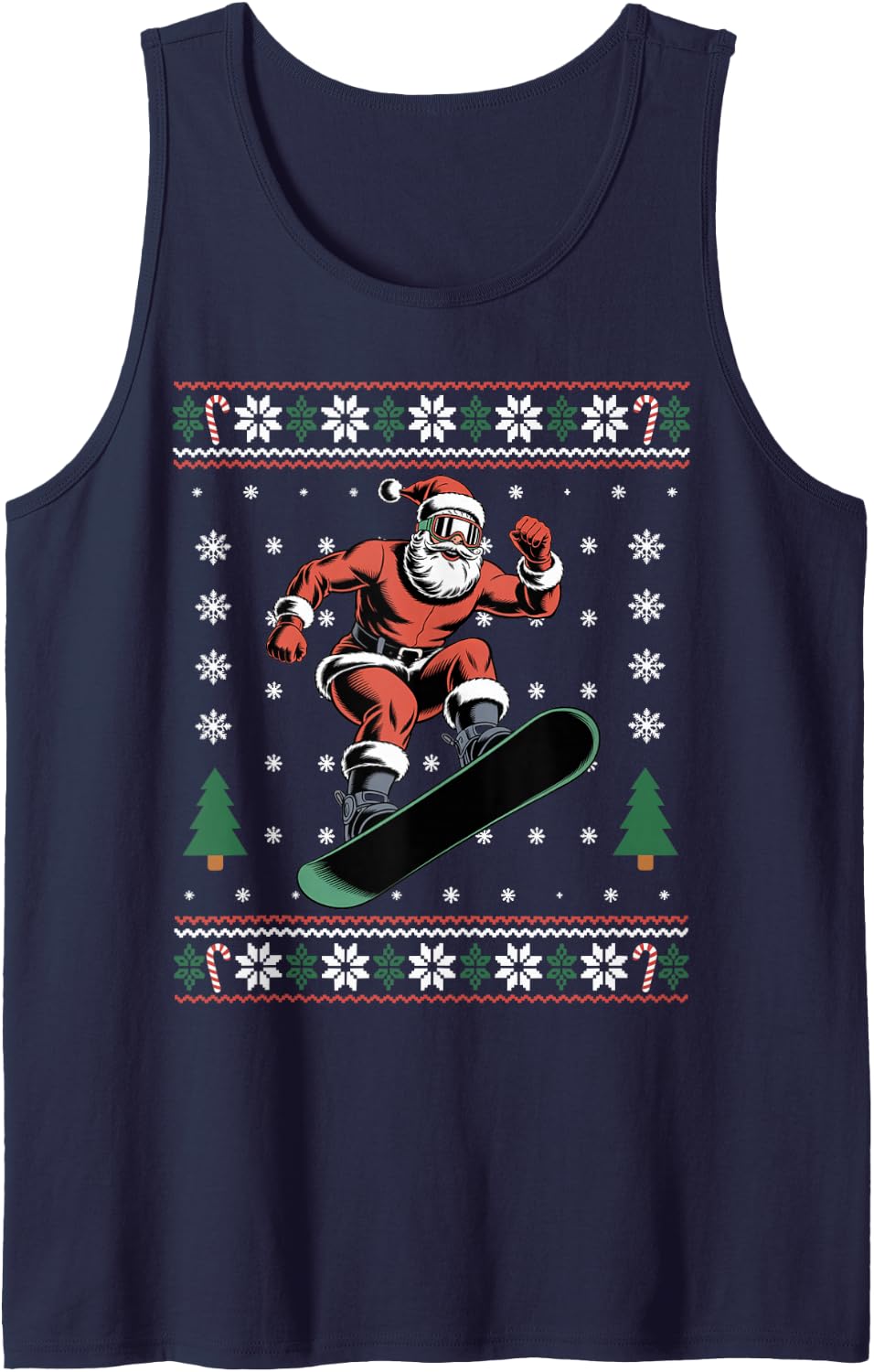 Retro Santa Snowboarding Player Funny Ugly Christmas Xmas Sleeveless Tank Top - Navy Blue