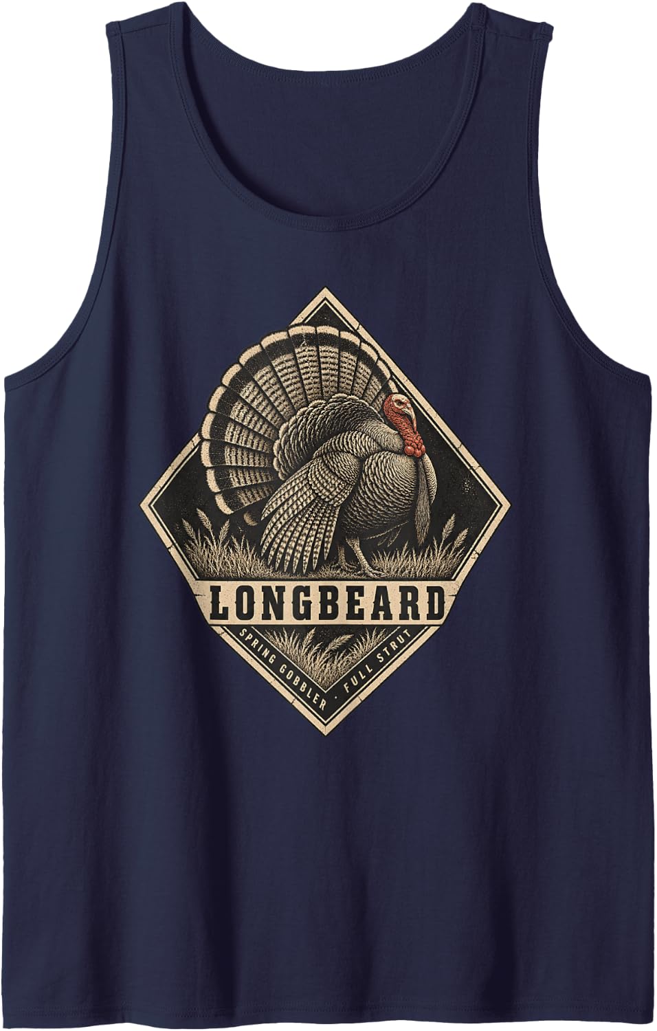 Longbeard Spring Gobbler Full Strut Turkey Sleeveless Tank Top - Navy Blue