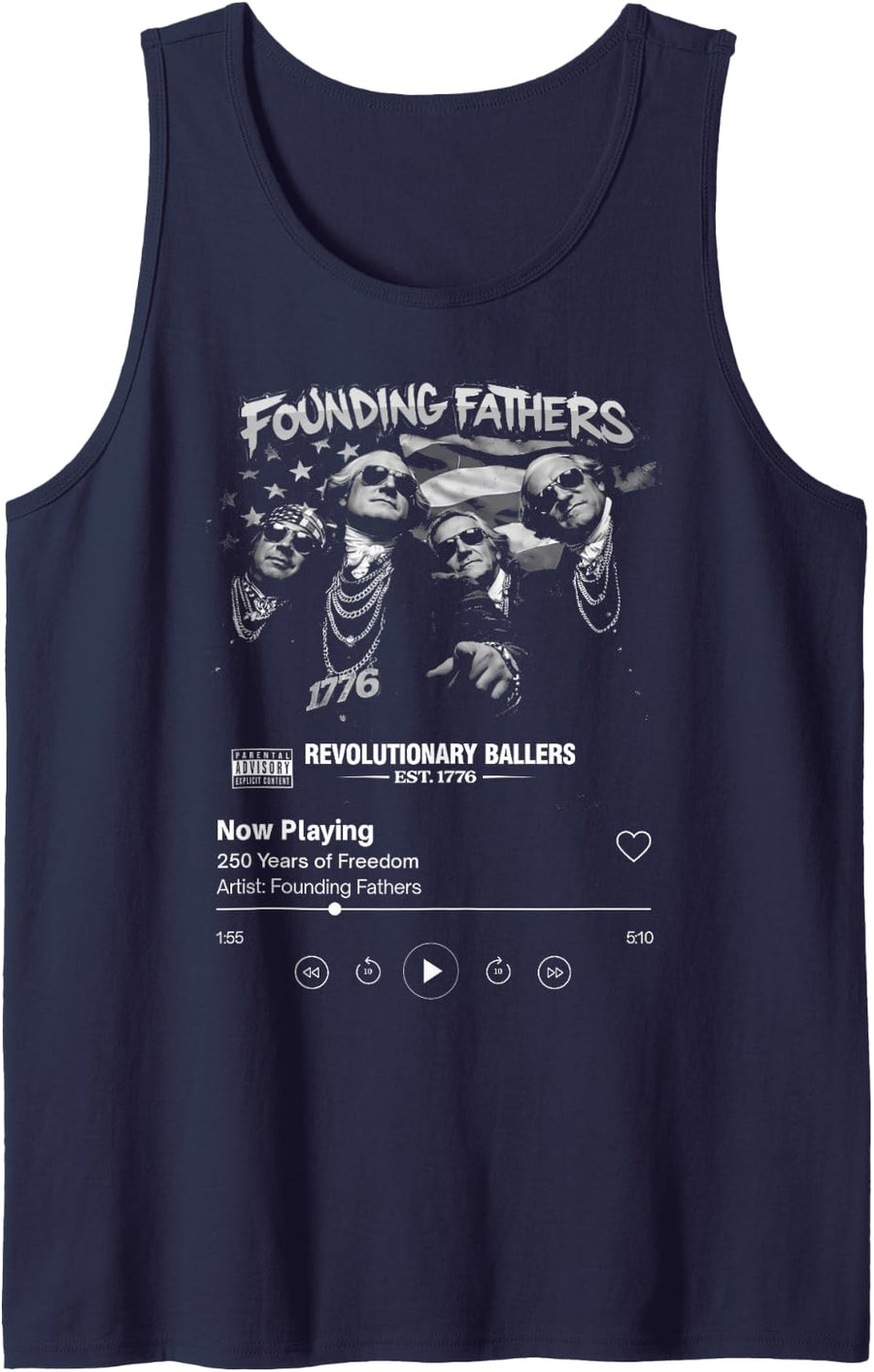 Funny Founding Fathers Fan Club Meme 1776 2026 Music Playing Tank Top - Navy Blue
