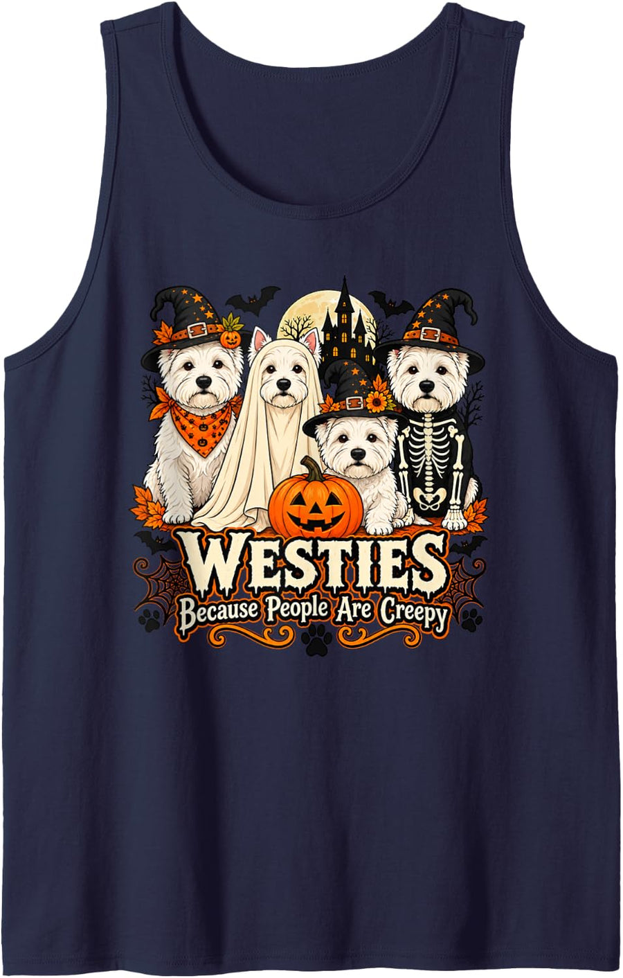Westies Because People are Creepy Halloween Dog Costume Sleeveless Tank Top - Navy Blue