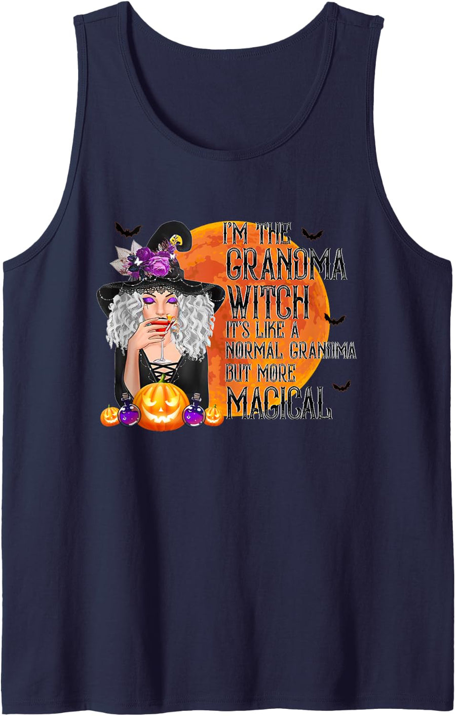 Grandma Witch More Magical and Awesome Halloween Nana Sleeveless Tank Top - Navy Blue