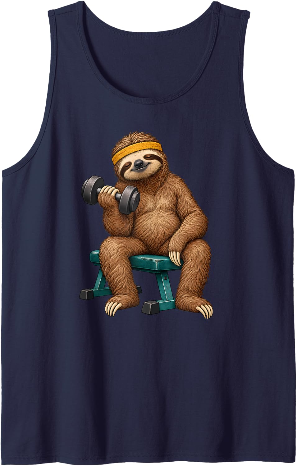 Funny Sloth Dumbbell Workout Vintage Weightlifting Gym Lover Sleeveless Tank Top - Navy Blue