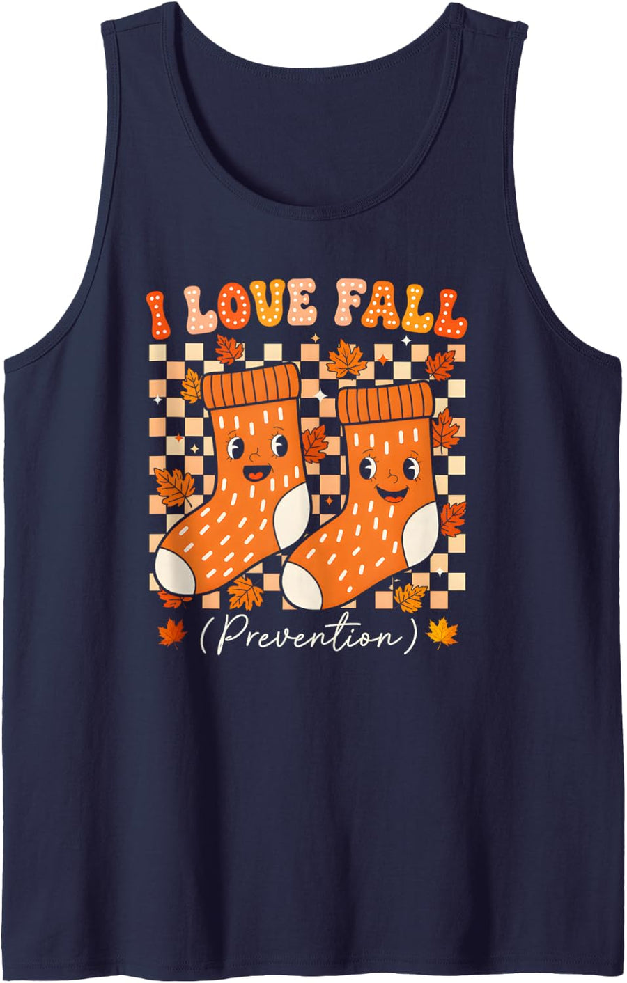 I Love Fall Prevention Groovy Nurse Physical Therapy Women Sleeveless Tank Top - Navy Blue