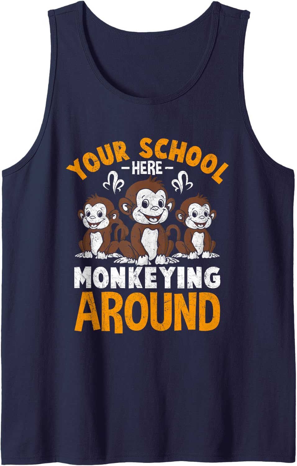 Monkey Your School Here Monkeying Around Sleeveless Tank Top - Navy Blue