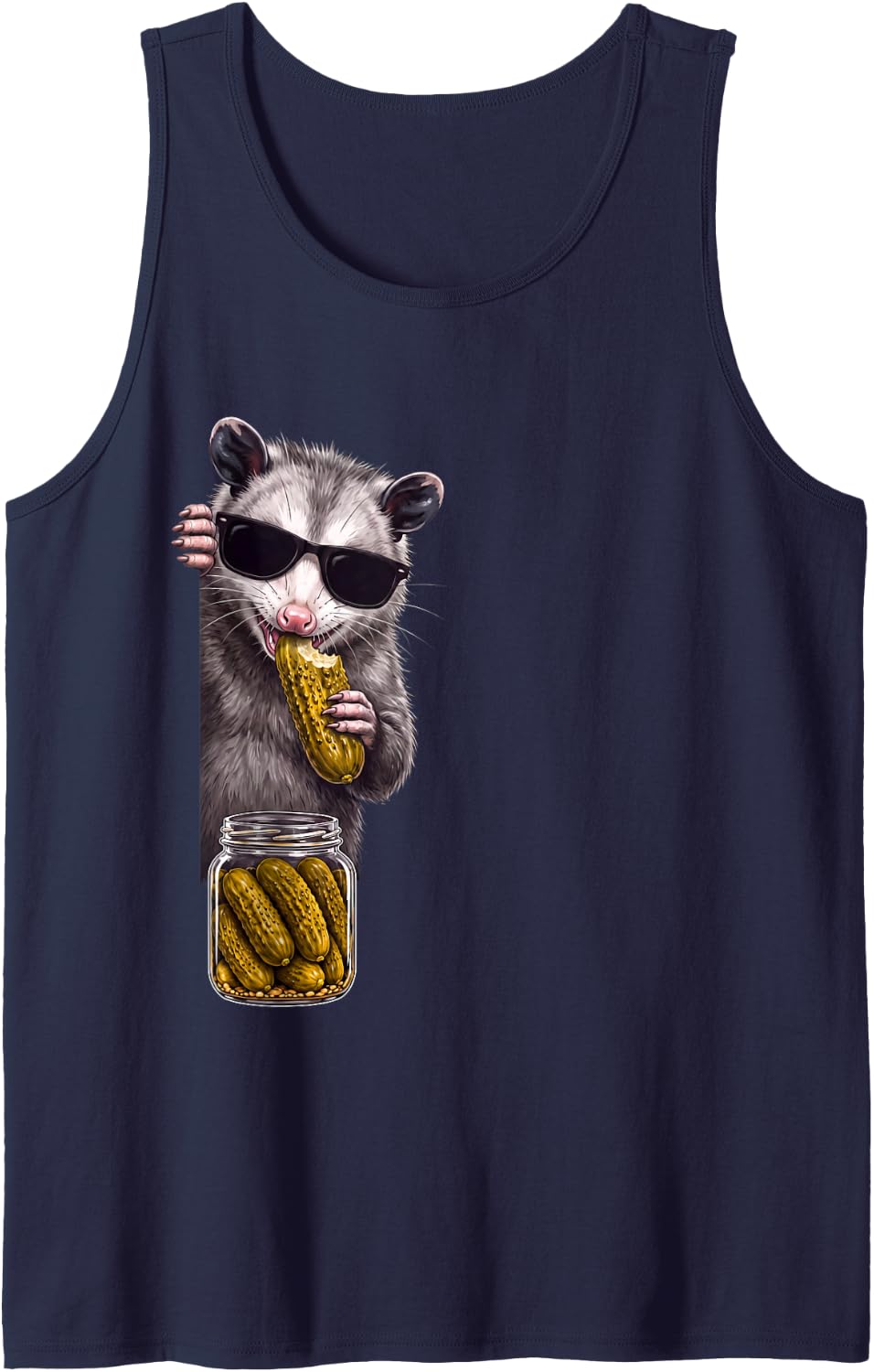 Opossum Peeking Eating Pickles Funny Animal Men Women Sleeveless Tank Top - Navy Blue