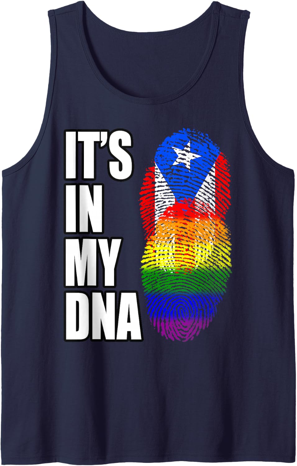 Gay Pride Puerto Rican Vintage Heritage DNA Flag Tank Top - Navy Blue