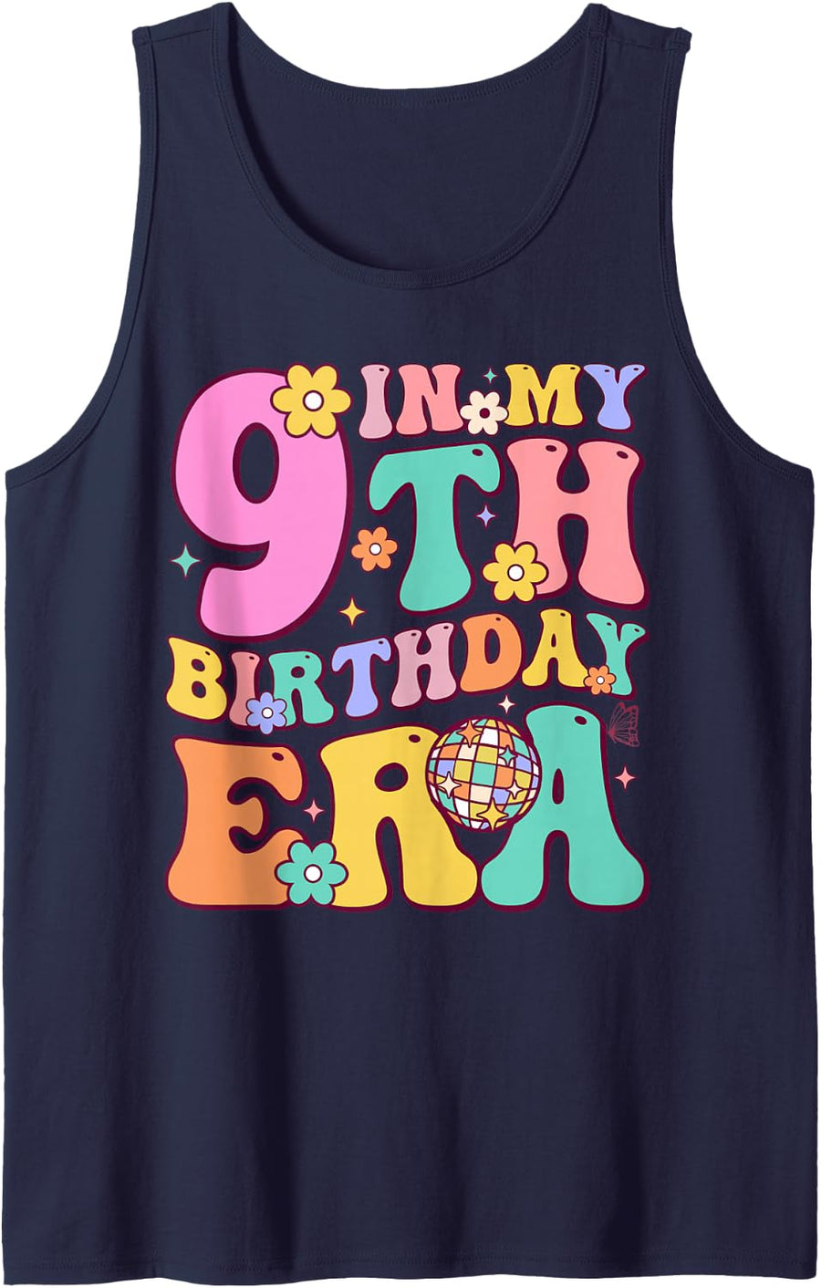 in My Nine Year Old Era Girl Boy 9th Birthday 9 Year Old Sleeveless Tank Top - Navy Blue