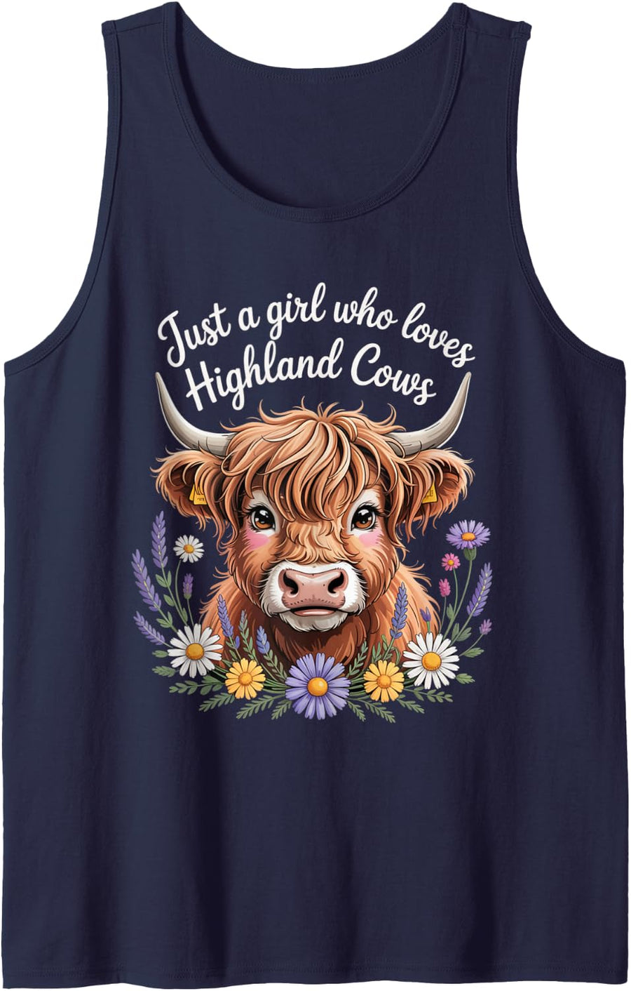 Just a Girl Who Loves Highland Cows Cute Farm Style Tank Top - Navy Blue