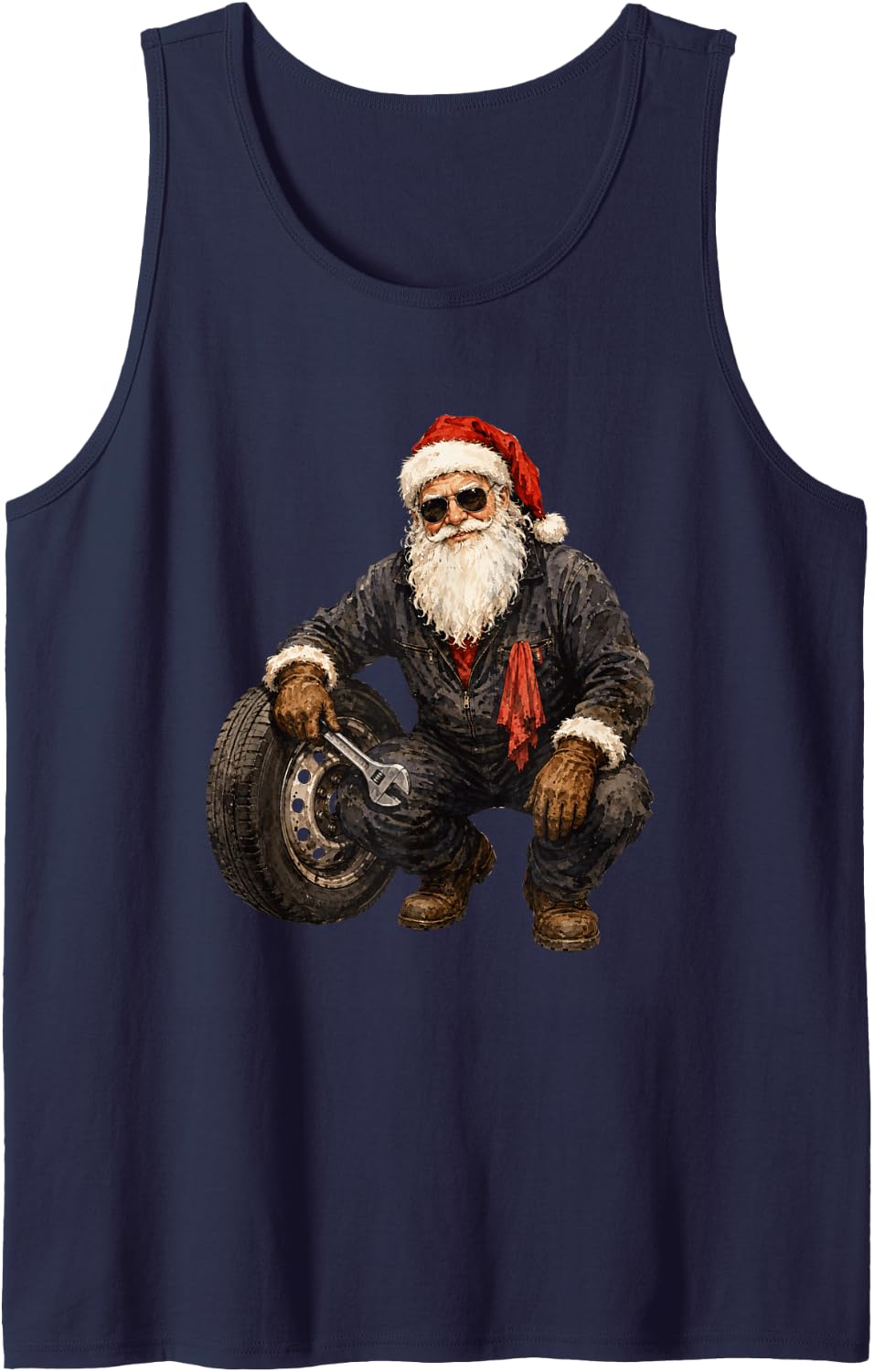 Santa Mechanic Funny Christmas Auto Repair Garage Humor Tank Top - Navy Blue
