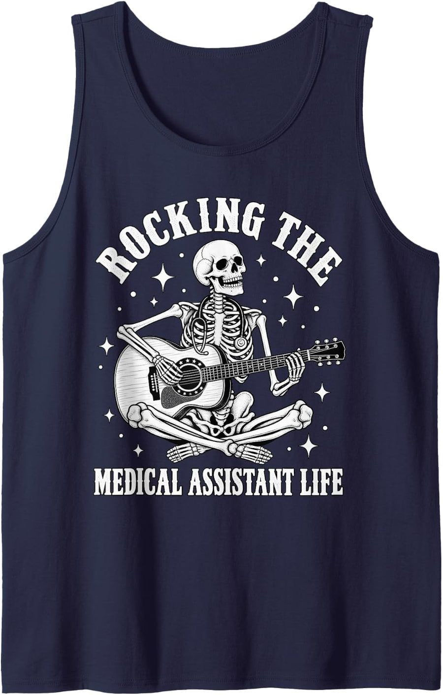 Rocking the Medical Assistant Life Skeleton Sleeveless Tank Top - Navy Blue