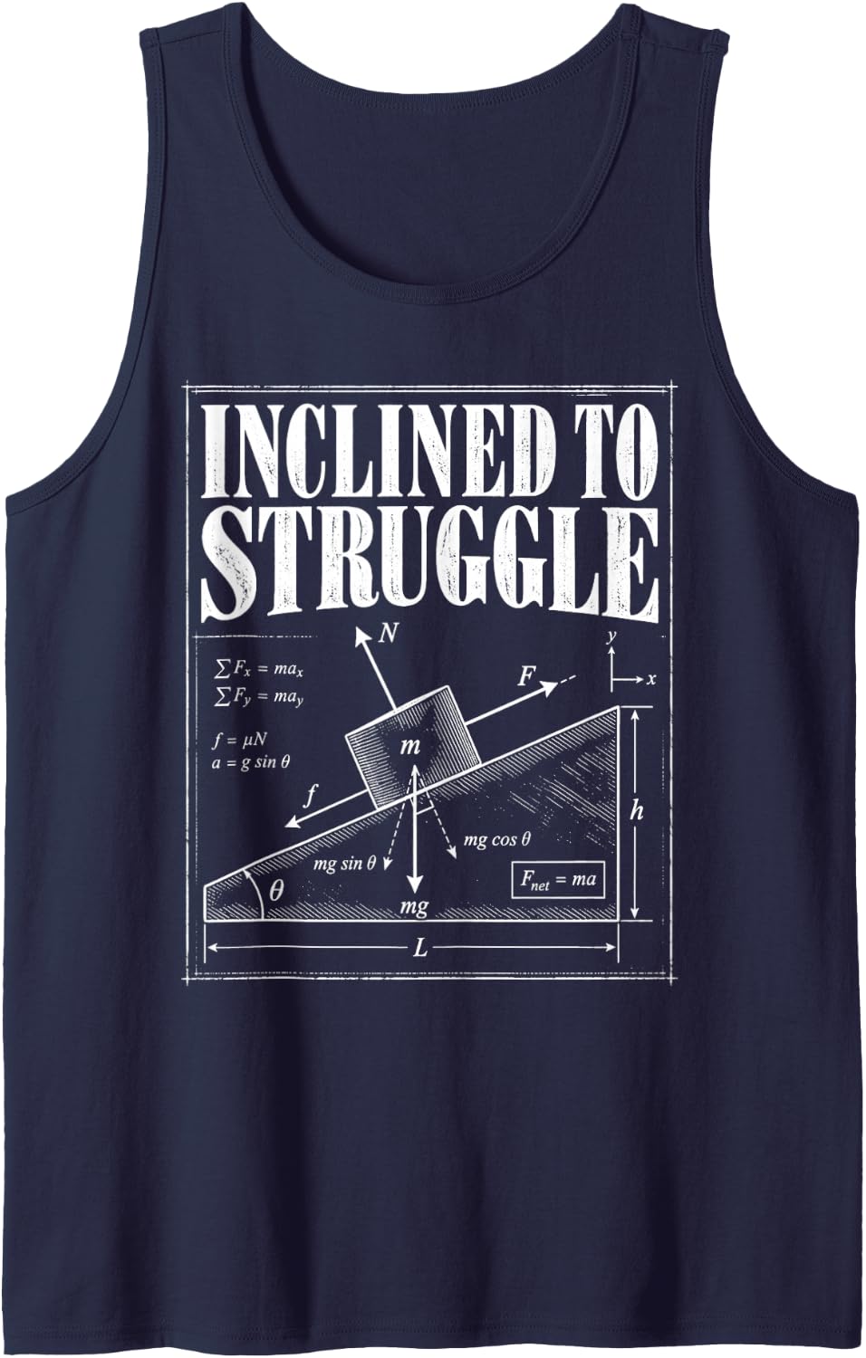 Inclined to Struggle Physics Student Engineering Mechanics Sleeveless Tank Top - Navy Blue