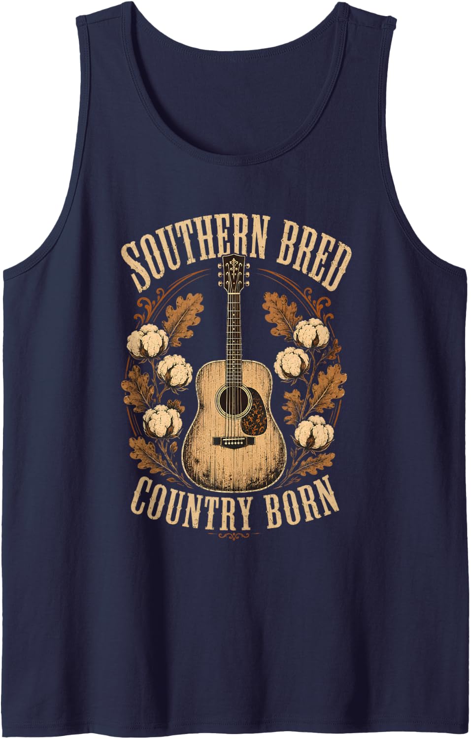 Southern Bred Country Born Vintage Guitar Tank Top - Navy Blue