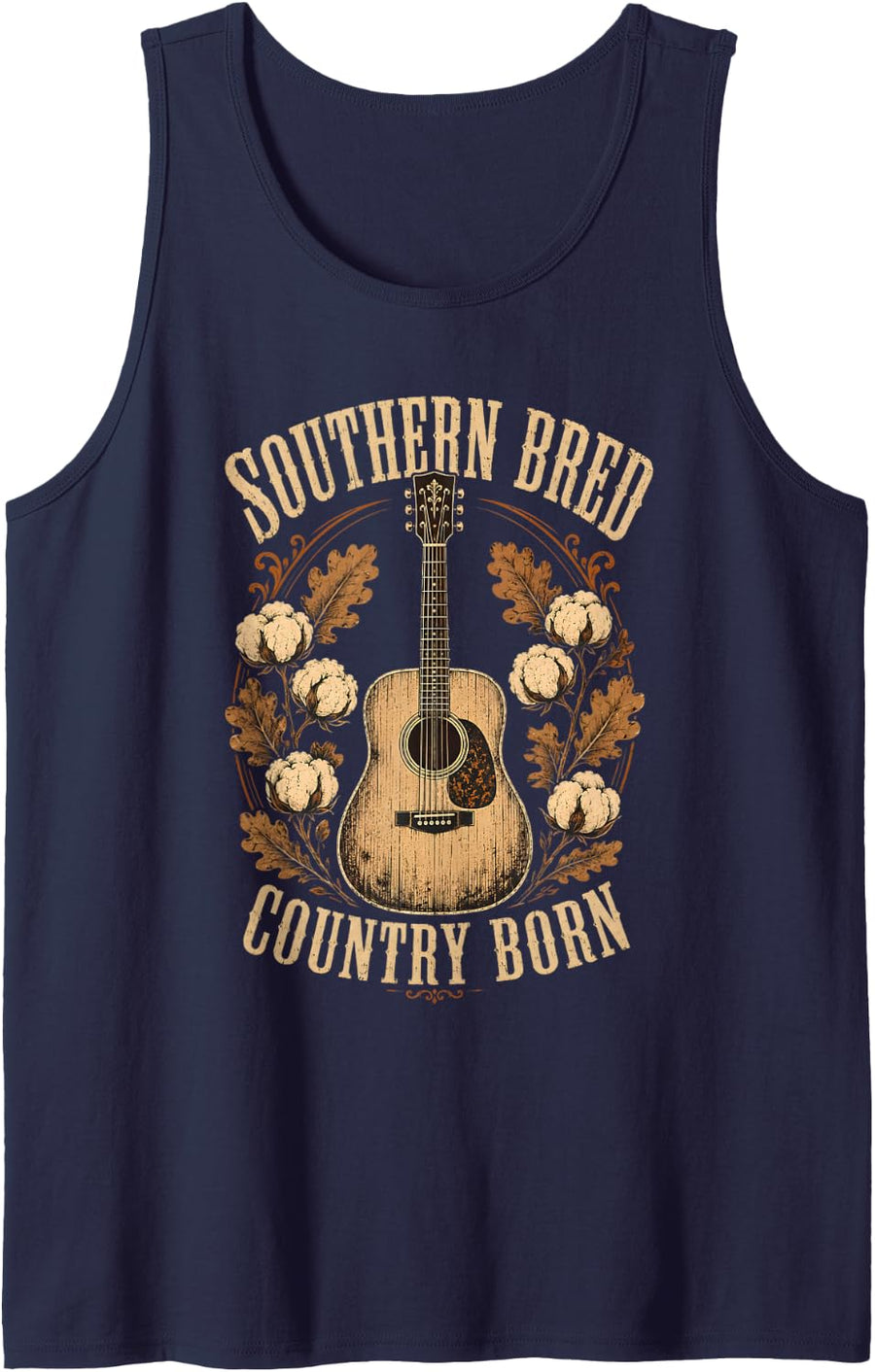 Southern Bred Country Born Vintage Guitar Tank Top - Navy Blue
