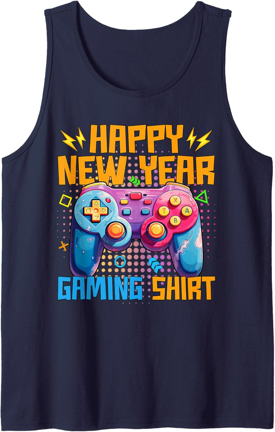 Happy New Year Gaming Shirt Colorful Video Game Lover Kids Sleeveless Tank Top - Navy Blue