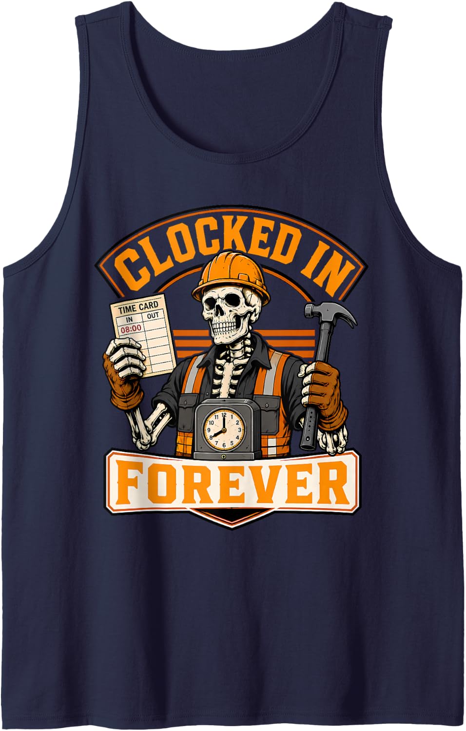 Clocked in Forever Blue Collar Working Class Halloween Sleeveless Tank Top - Navy Blue
