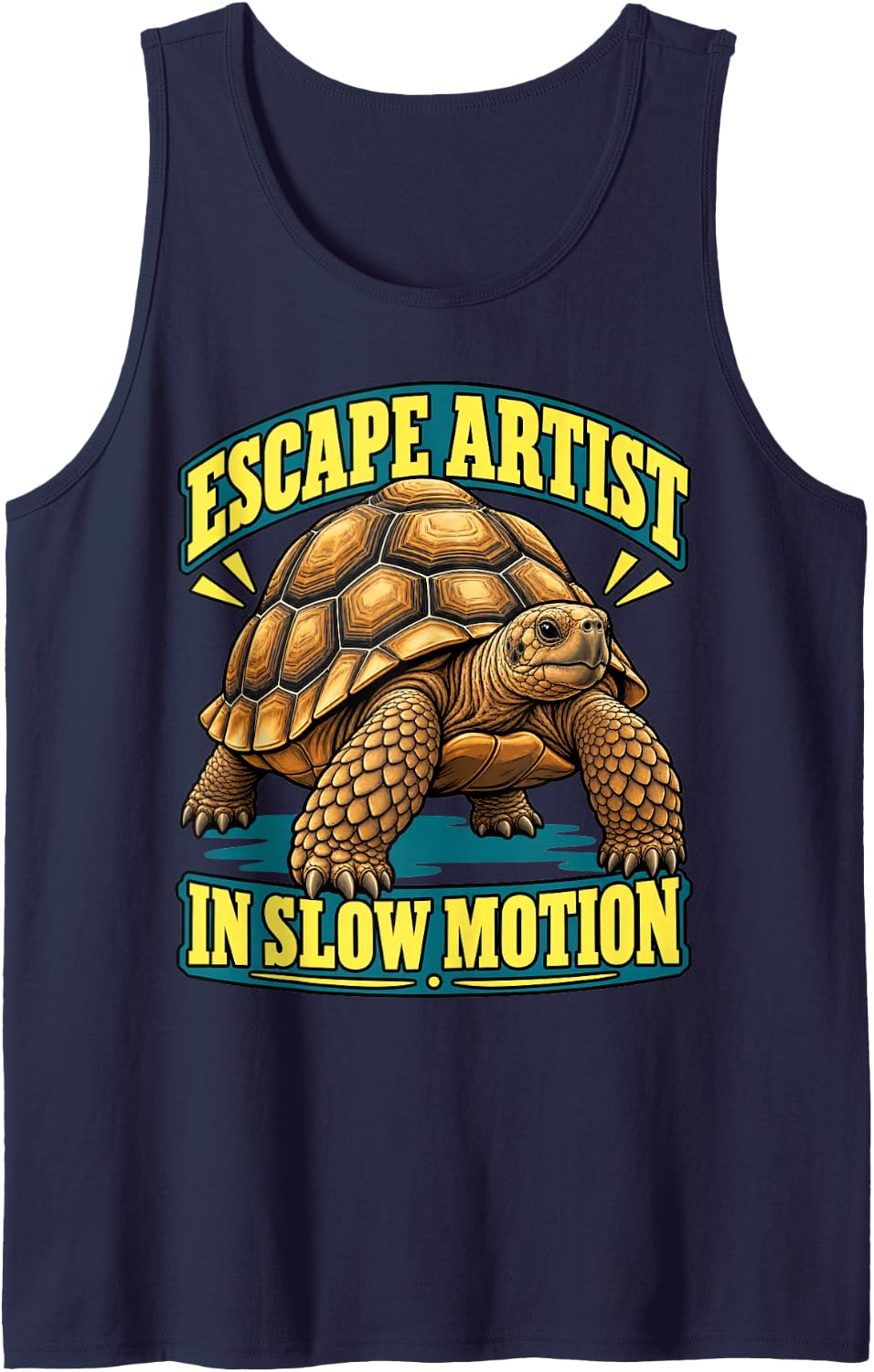 Tortoise Escape Artist in Slow Motion Turtle Lover Sulcata Sleeveless Tank Top - Navy Blue