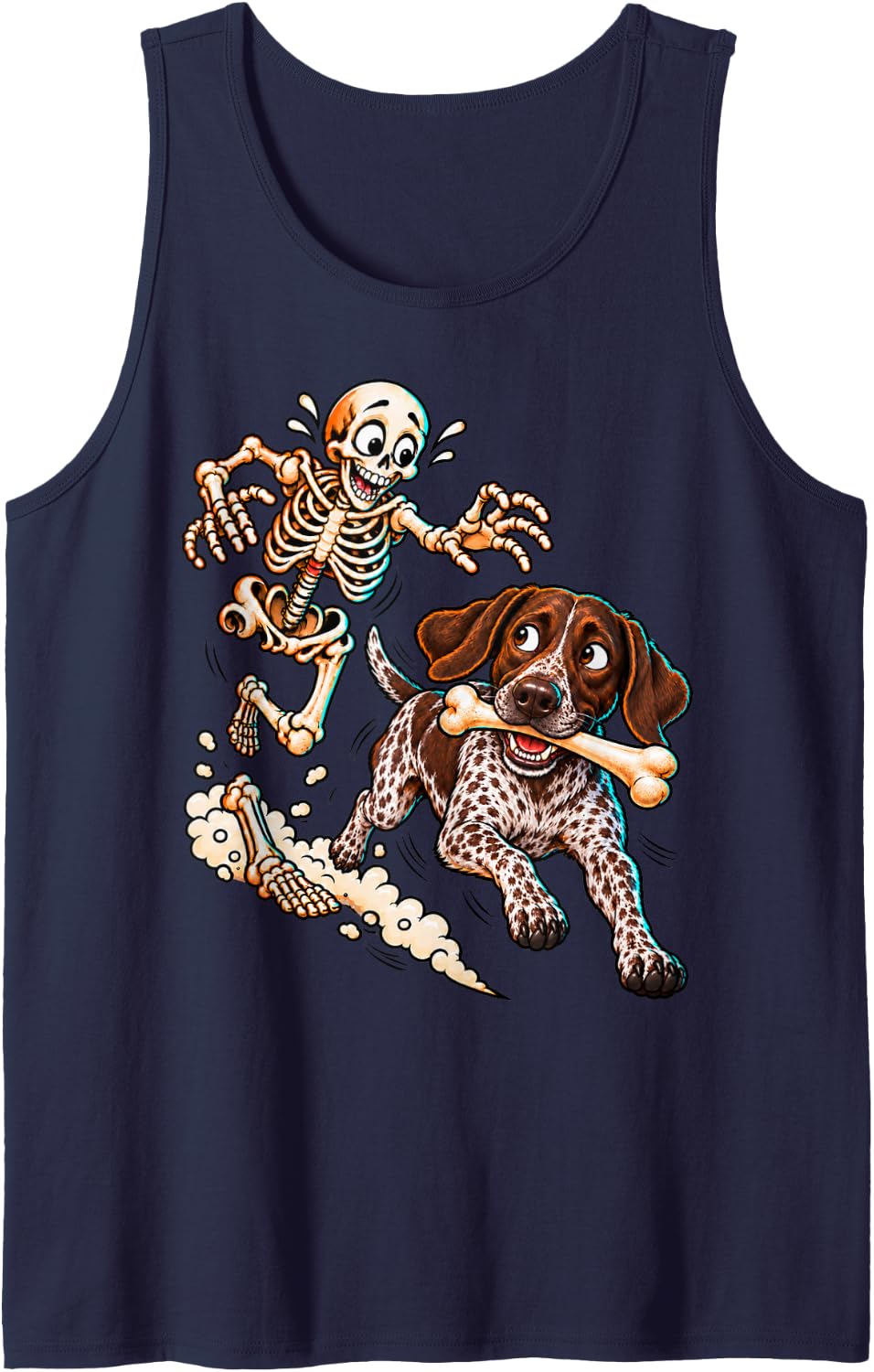 Funny Halloween German Shorthaired Pointer Skeleton Bone Dog Sleeveless Tank Top - Navy Blue