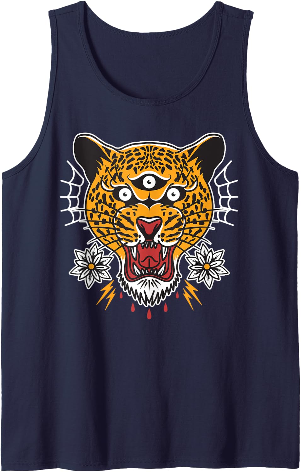 Vintage American Traditional Tattoo Flash Ink Trendy Jaguar Tank Top - Navy Blue