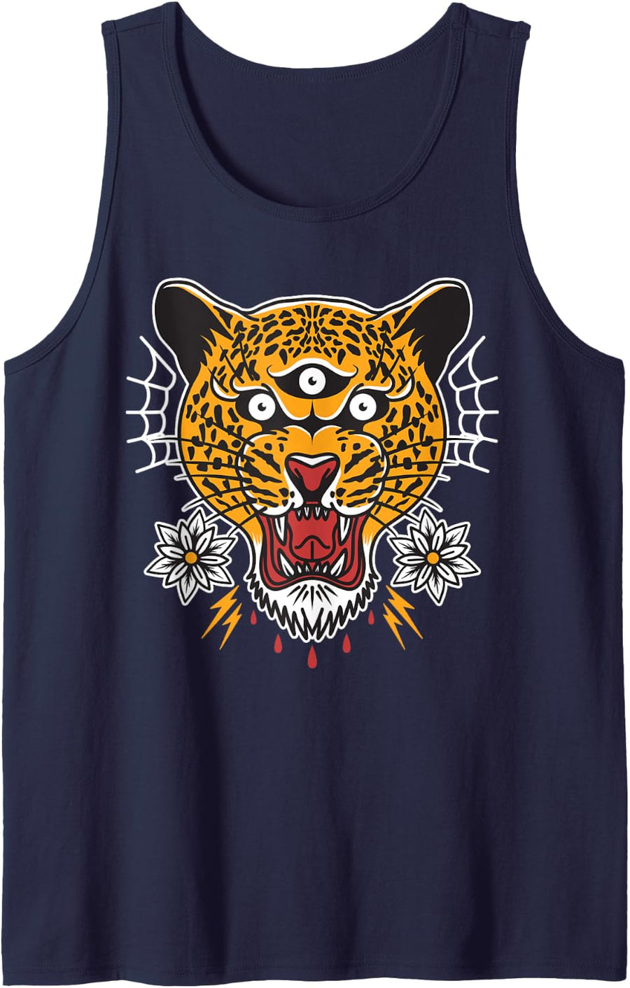 Vintage American Traditional Tattoo Flash Ink Trendy Jaguar Tank Top - Navy Blue