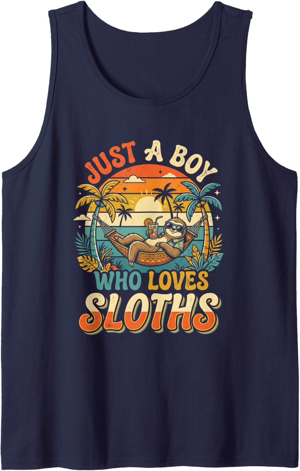 Men's Cute Sloth Lover Men Boys Just a Boy Who Loves Sloths Sleeveless Tank Top - Navy Blue