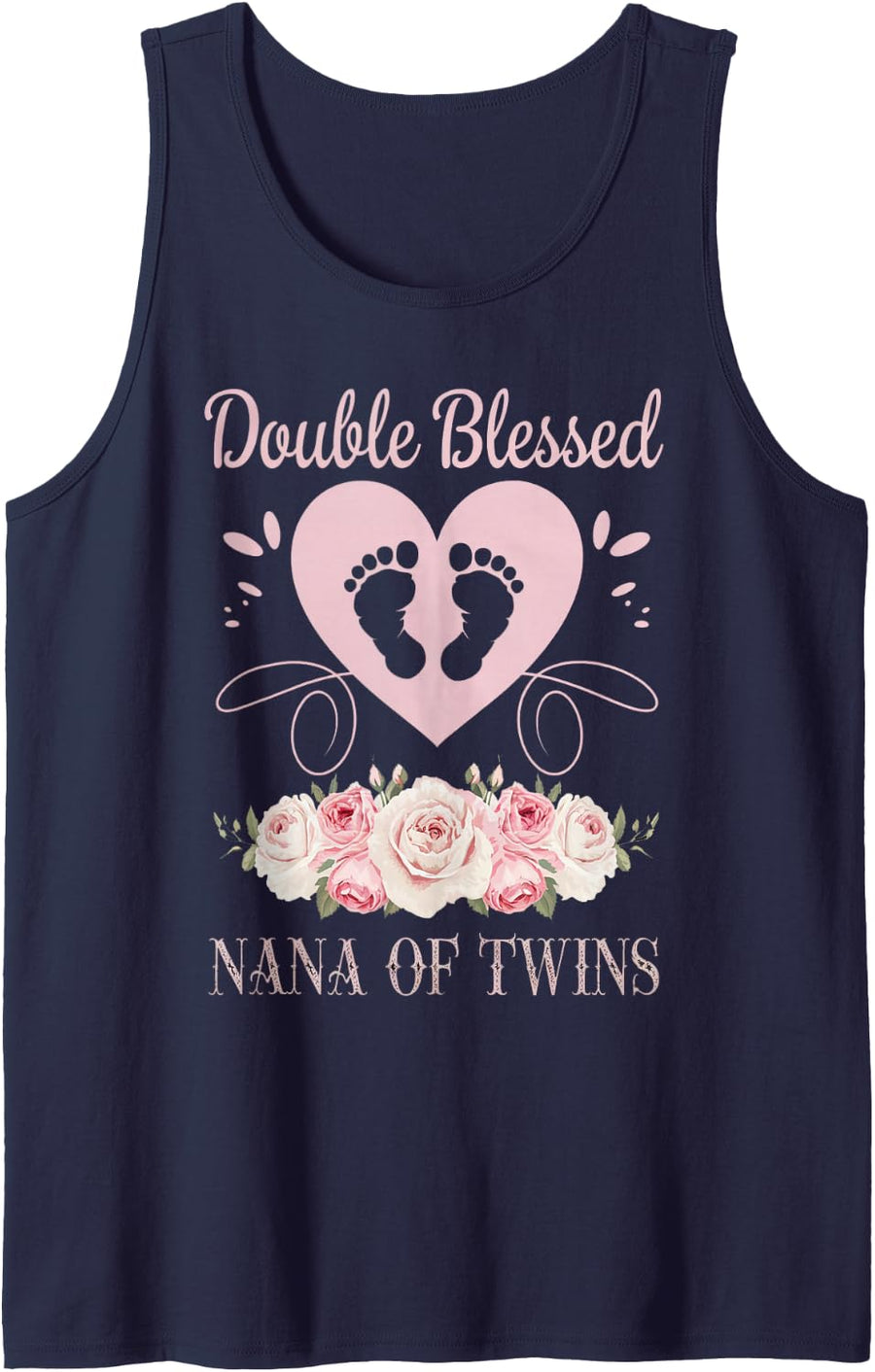 Nana of Twins Double Funny Blessed Grandma of Twins Tank Top - Navy Blue