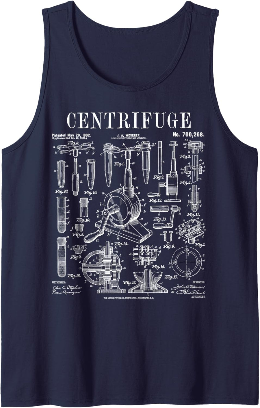 Chemistry Biology Lab Science Vintage Centrifuge Patent Sleeveless Tank Top - Navy Blue