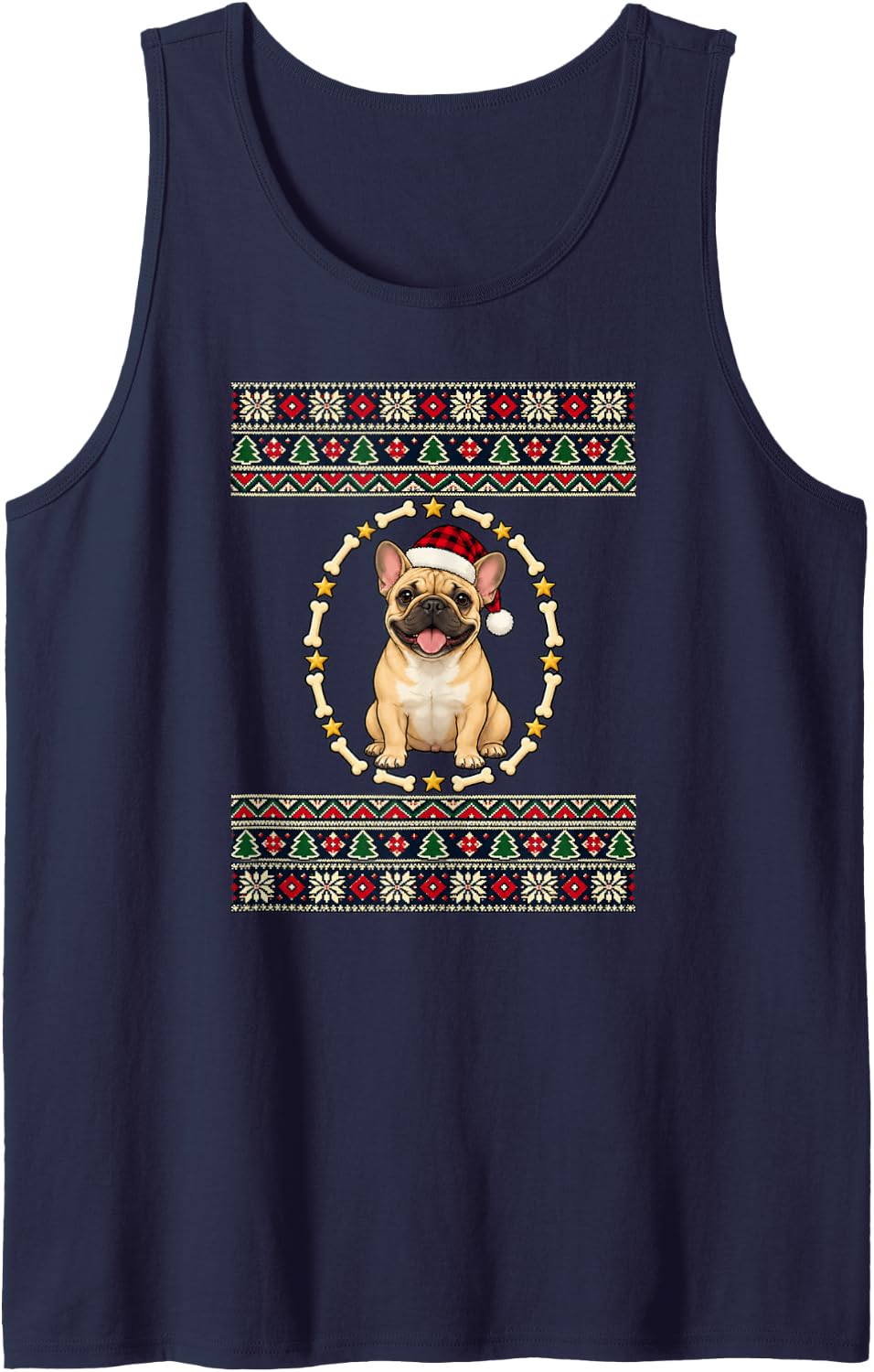 Christmas French Bulldog Ugly Sweater Frenchie Dog Lover Sleeveless Tank Top - Navy Blue