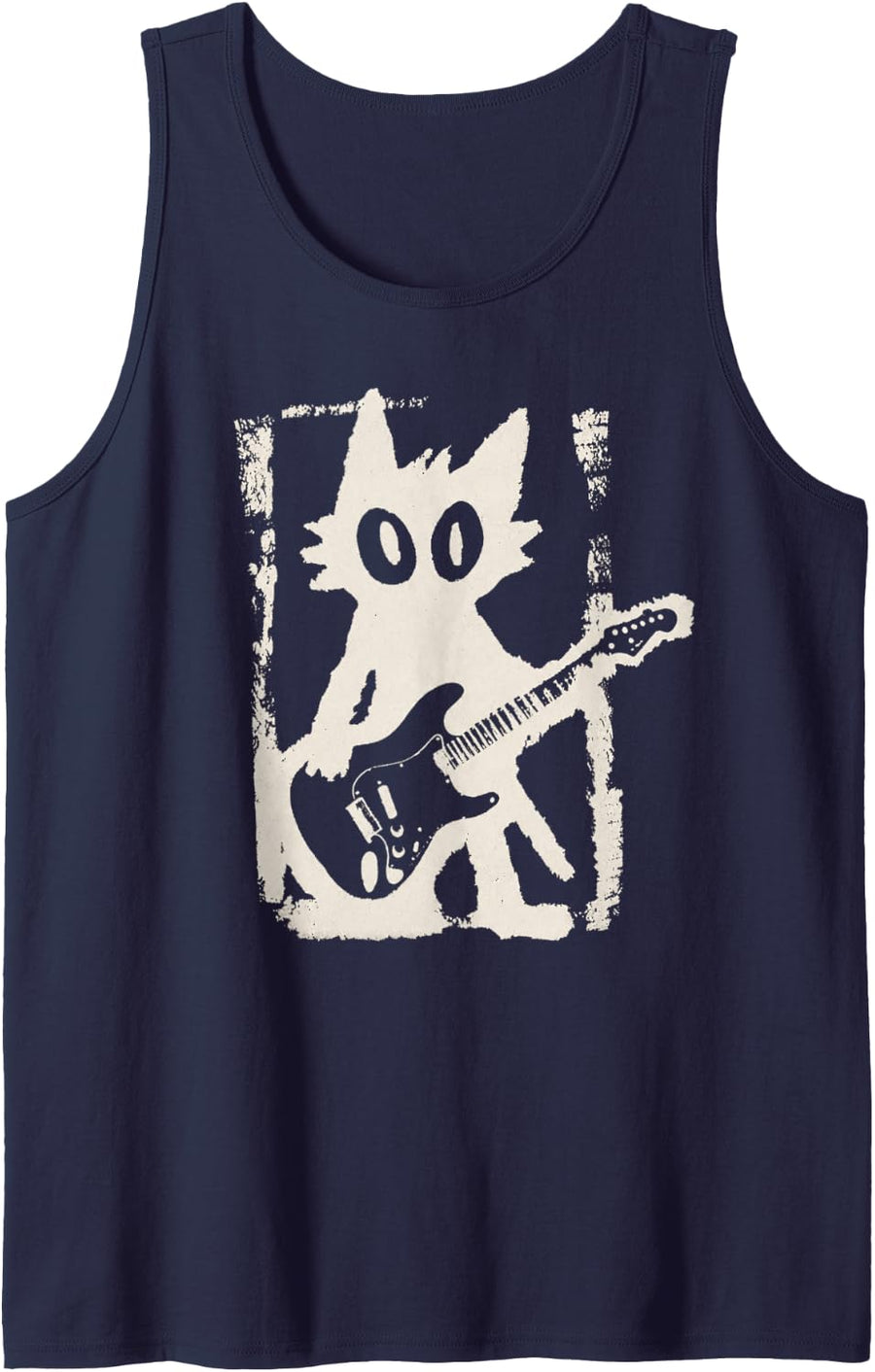 Cat Playing Guitar Electric Guitarist Musician Rock Cat Sleeveless Tank Top - Navy Blue